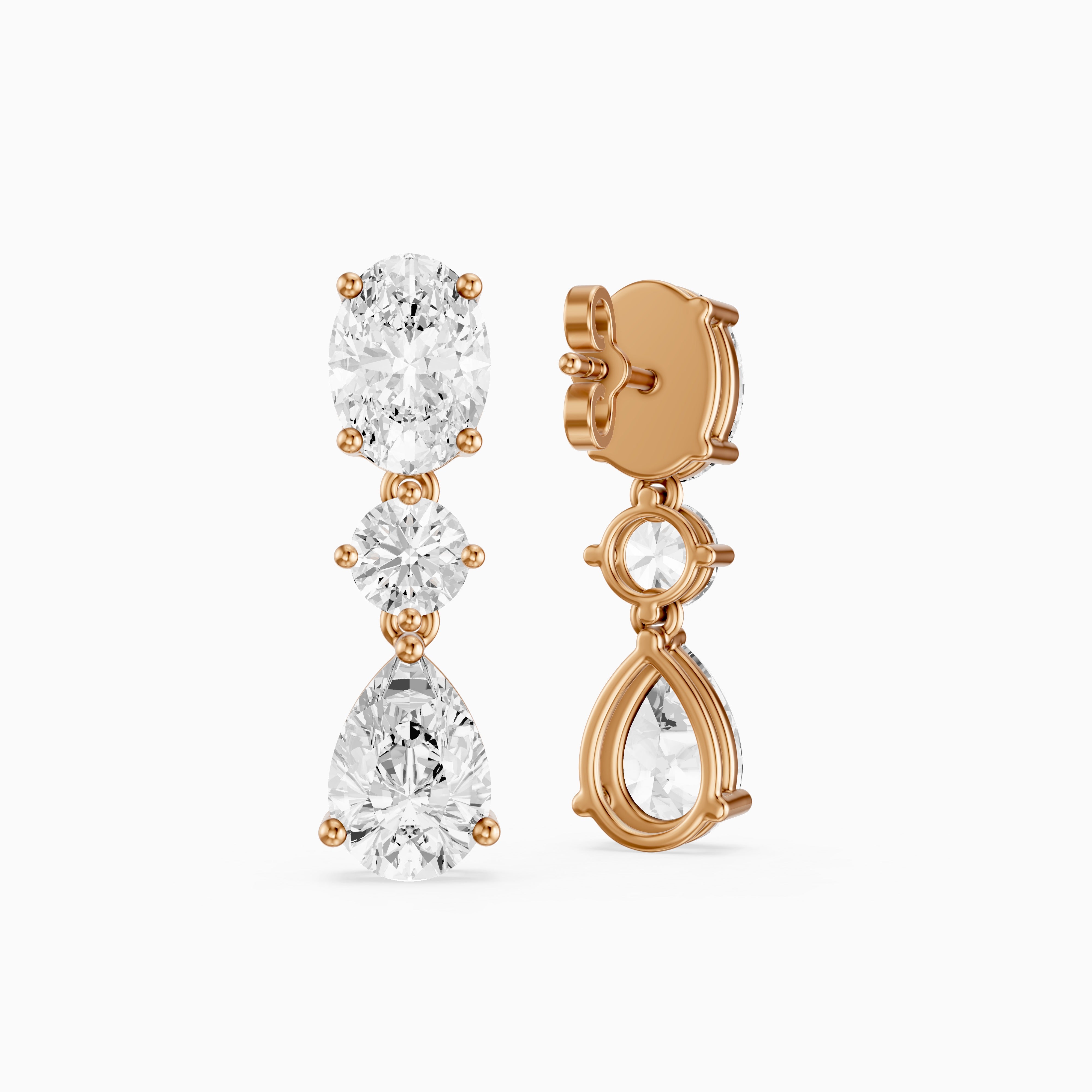 Iliana Oval, Round and Pear Cut Lab Grown Diamond Dangle Earrings