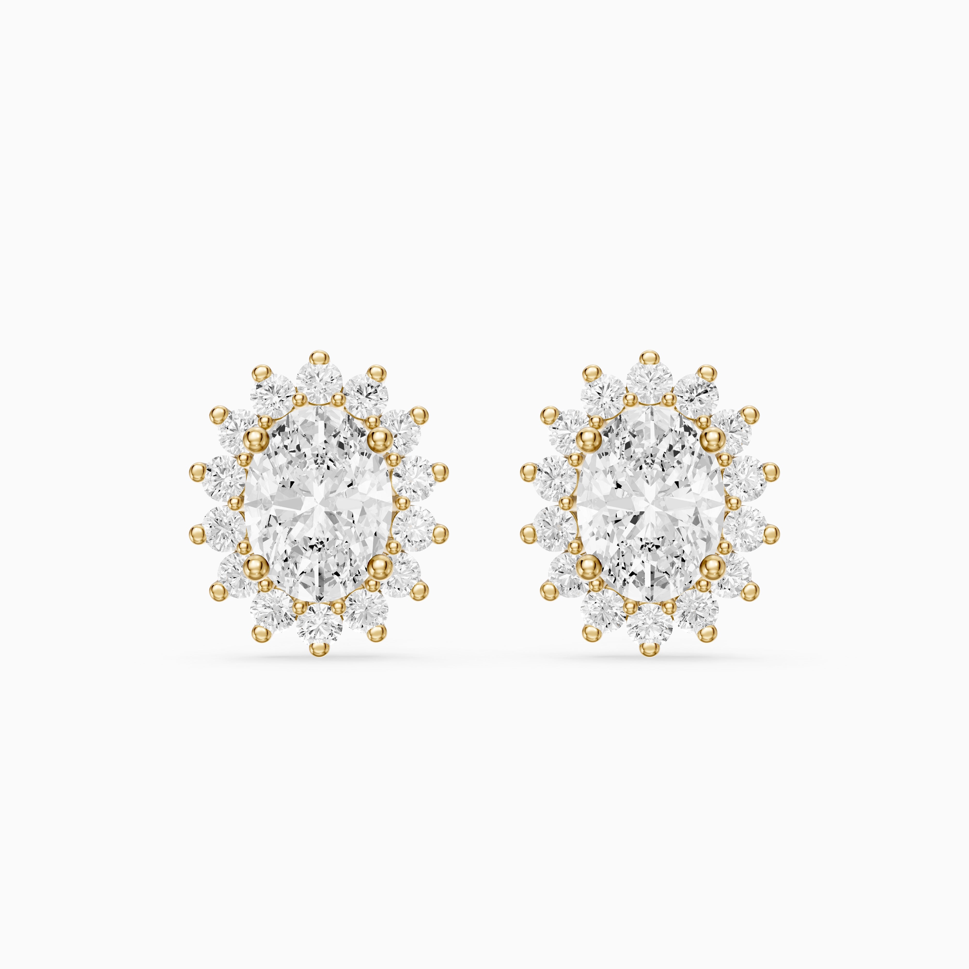 Zerline Oval Lab Grown Diamond Floral Cluster Halo Stud Earrings