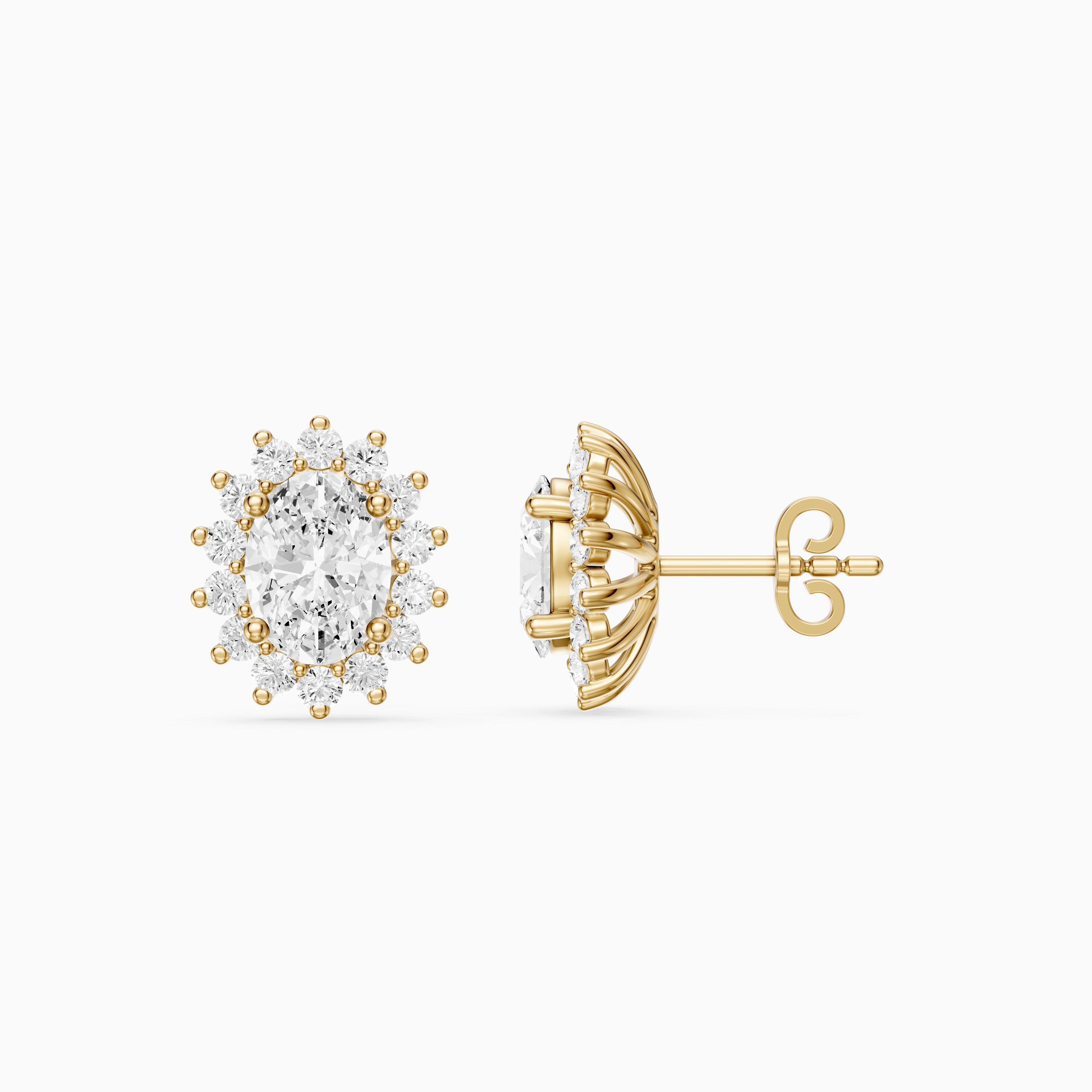 Zerline Oval Lab Grown Diamond Floral Cluster Halo Stud Earrings