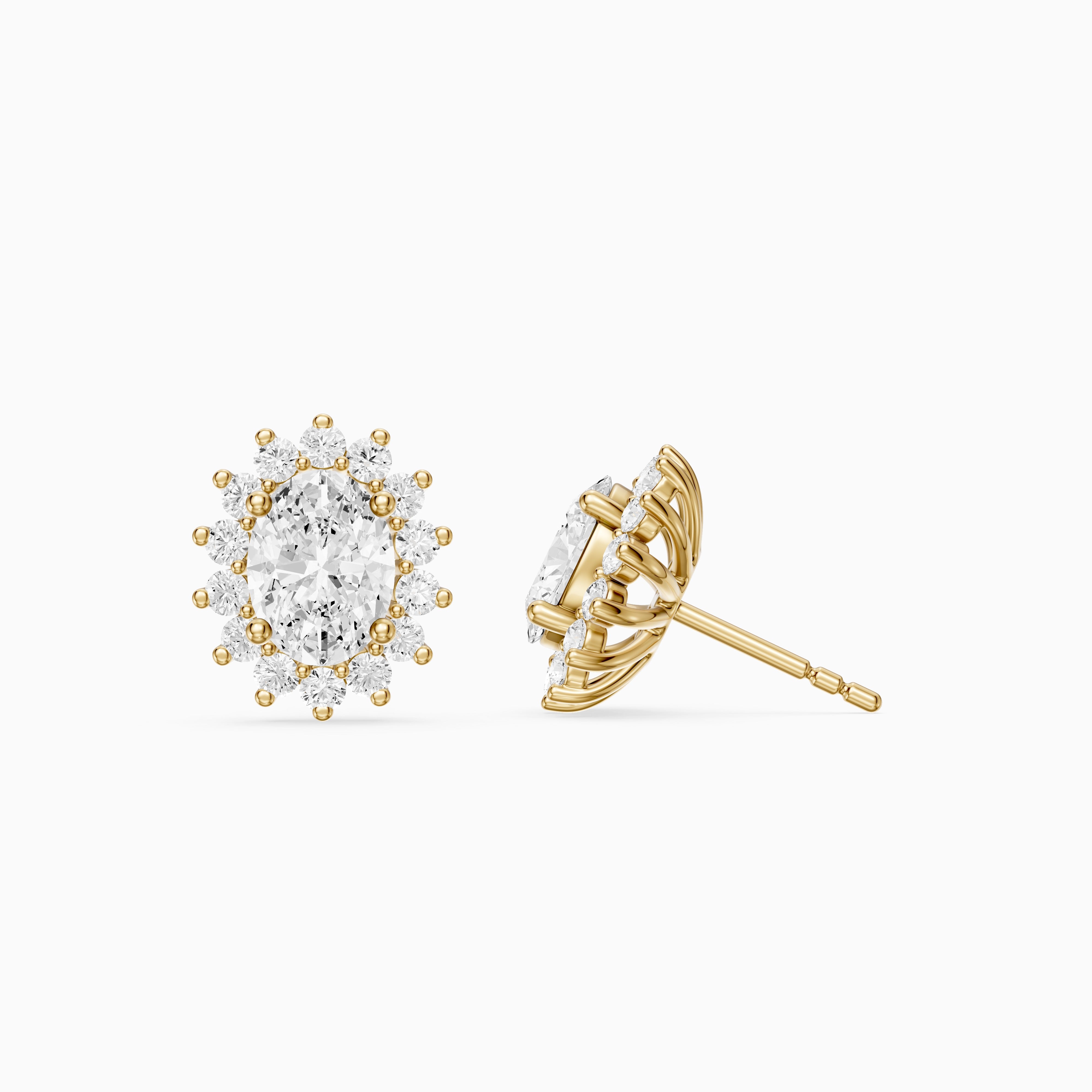 Zerline Oval Lab Grown Diamond Floral Cluster Halo Stud Earrings