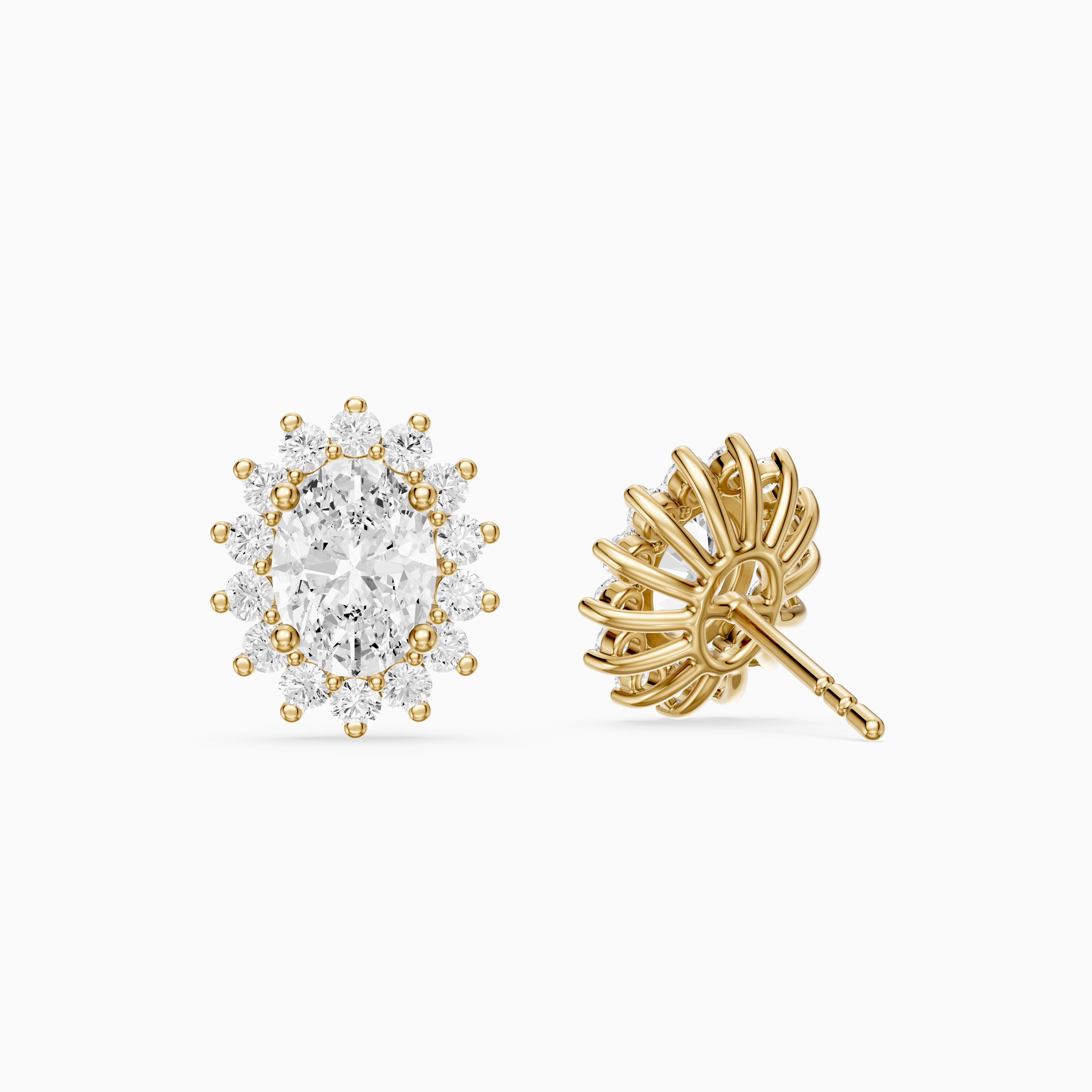 Zerline Oval Lab Grown Diamond Floral Cluster Halo Stud Earrings