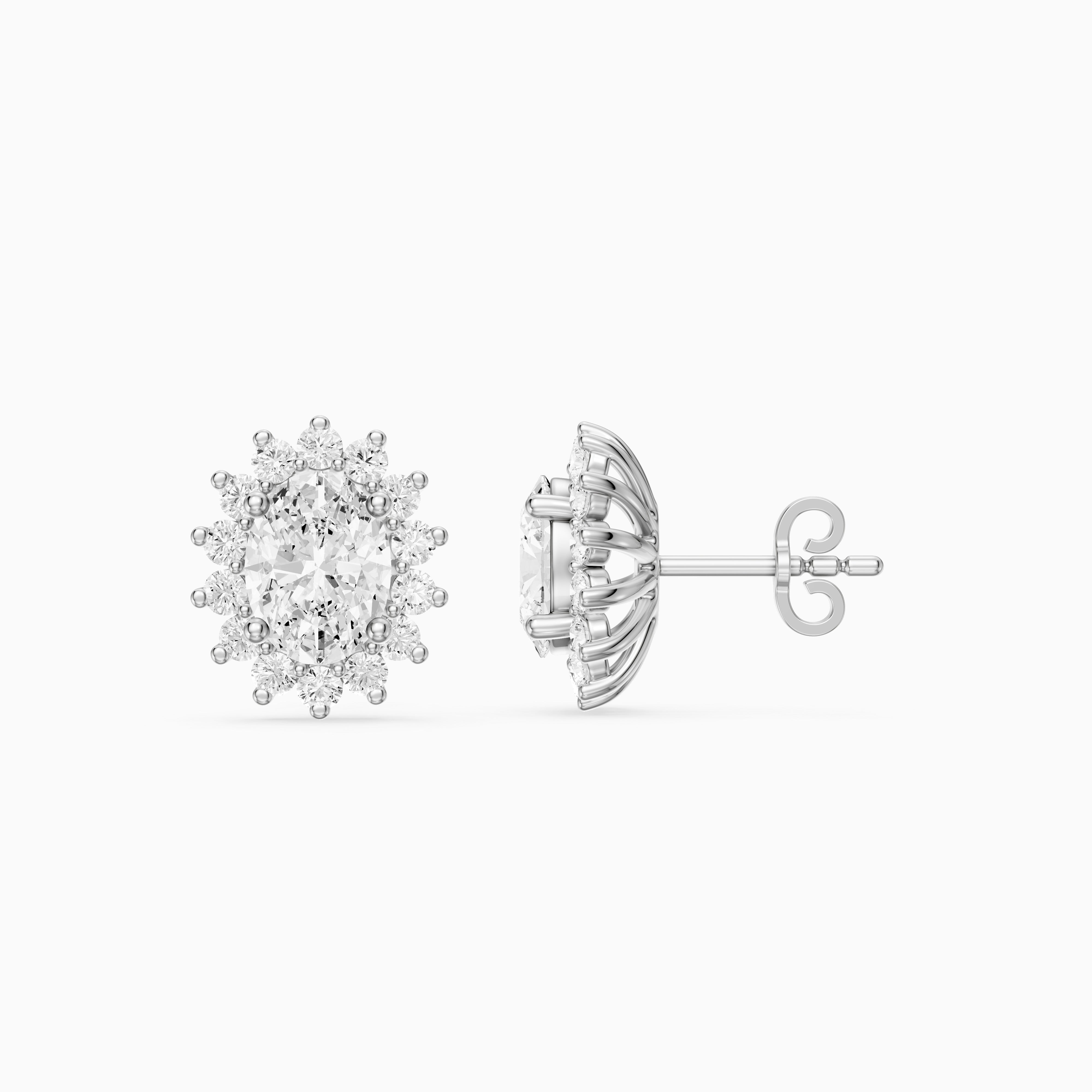 Zerline Oval Lab Grown Diamond Floral Cluster Halo Stud Earrings