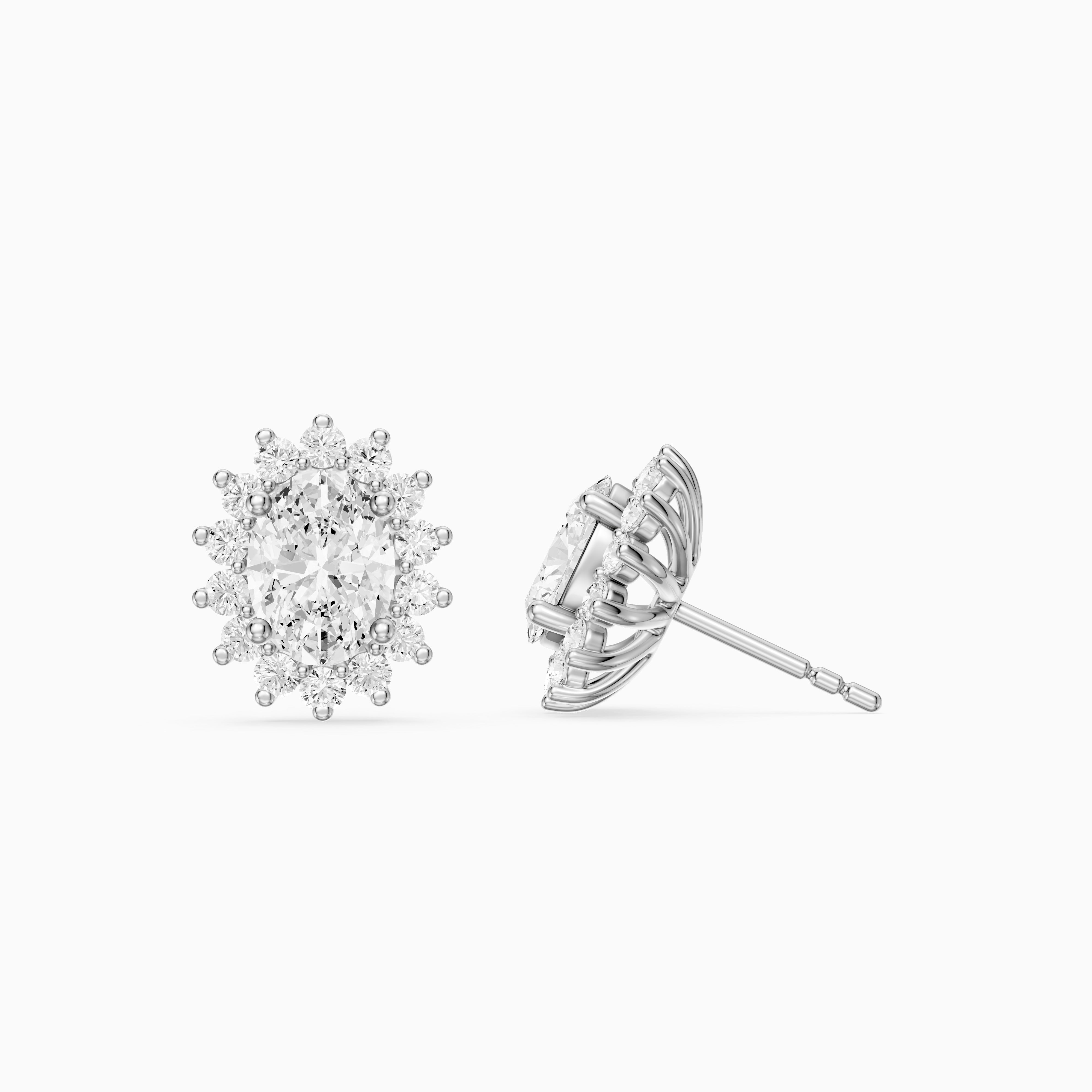 Zerline Oval Lab Grown Diamond Floral Cluster Halo Stud Earrings