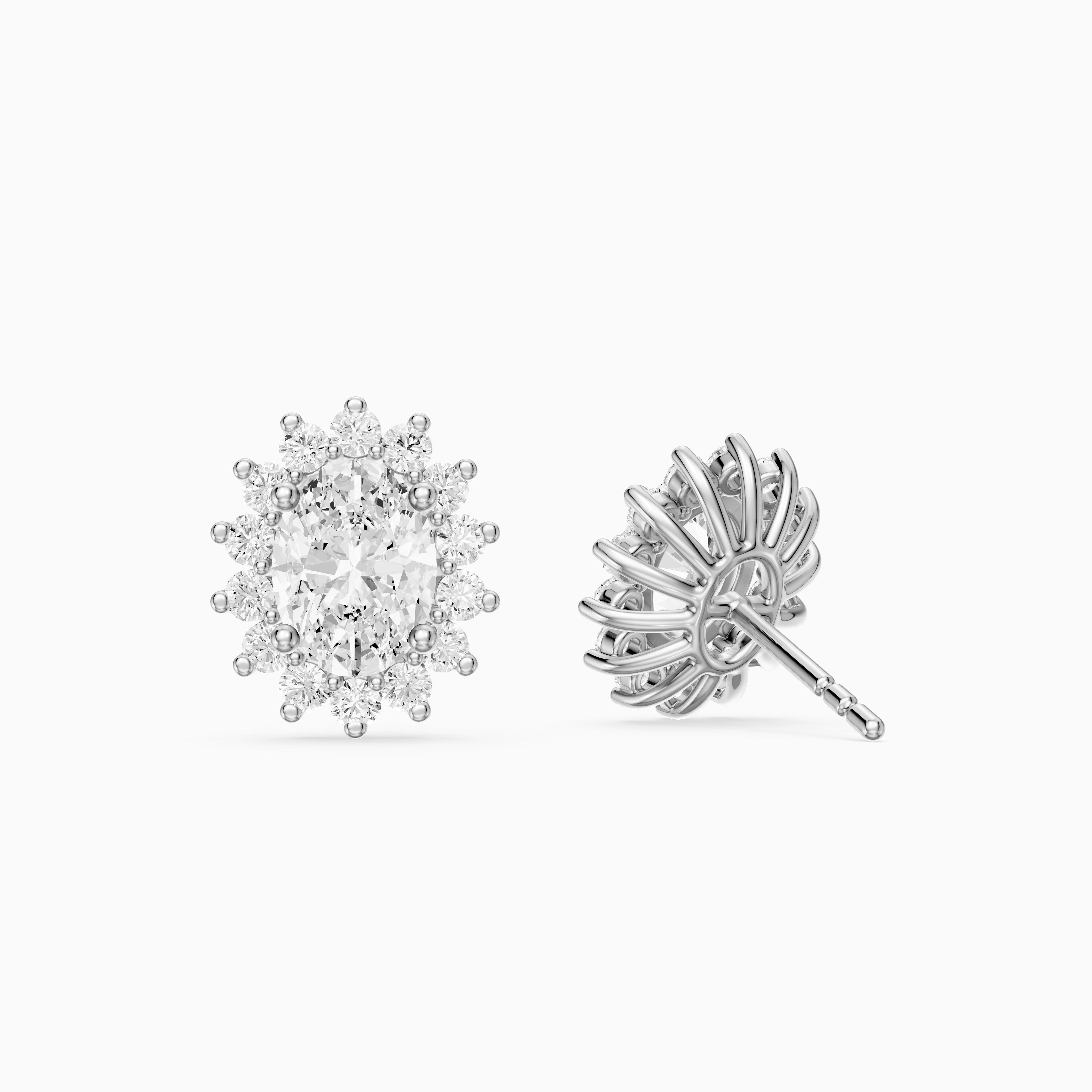 Zerline Oval Lab Grown Diamond Floral Cluster Halo Stud Earrings