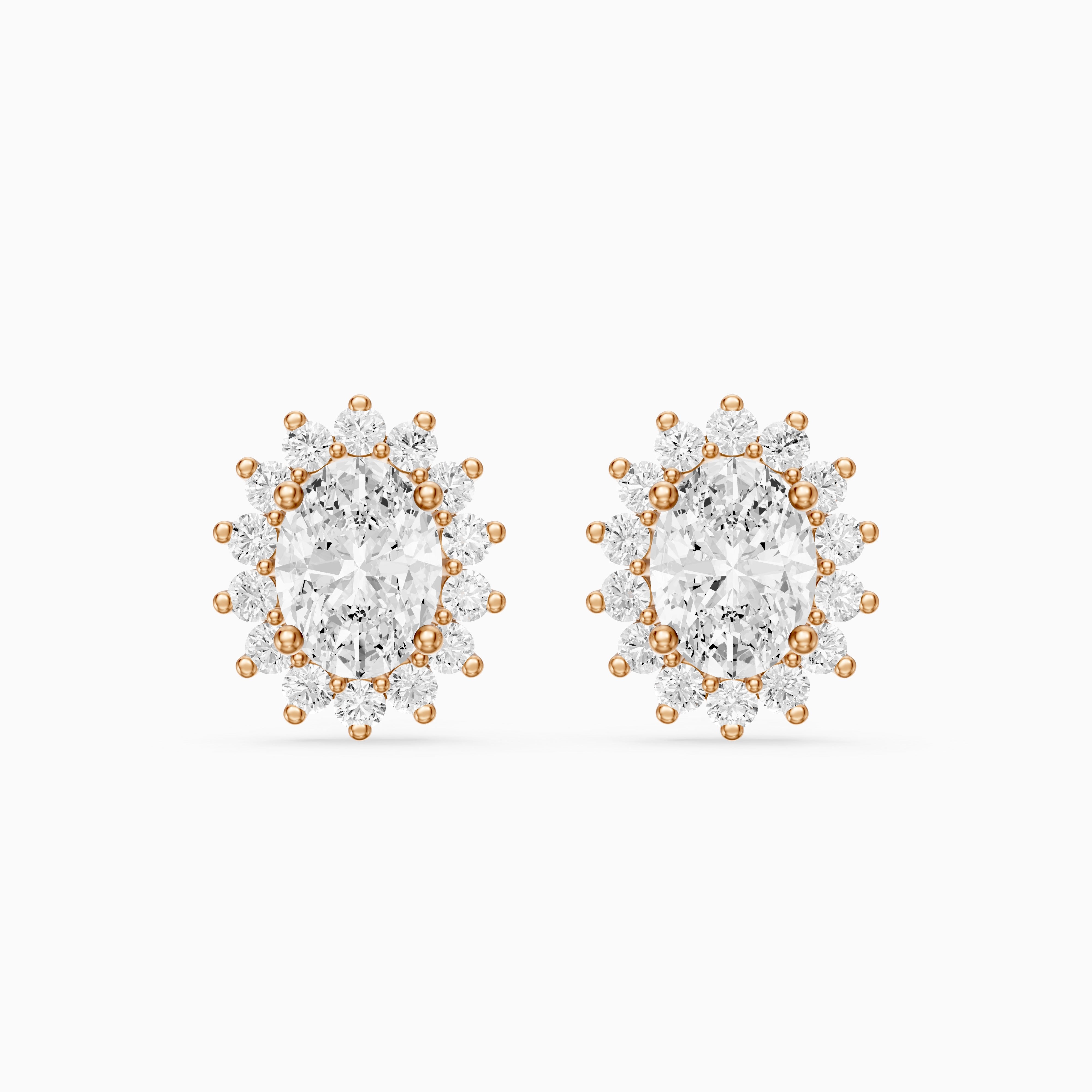 Zerline Oval Lab Grown Diamond Floral Cluster Halo Stud Earrings