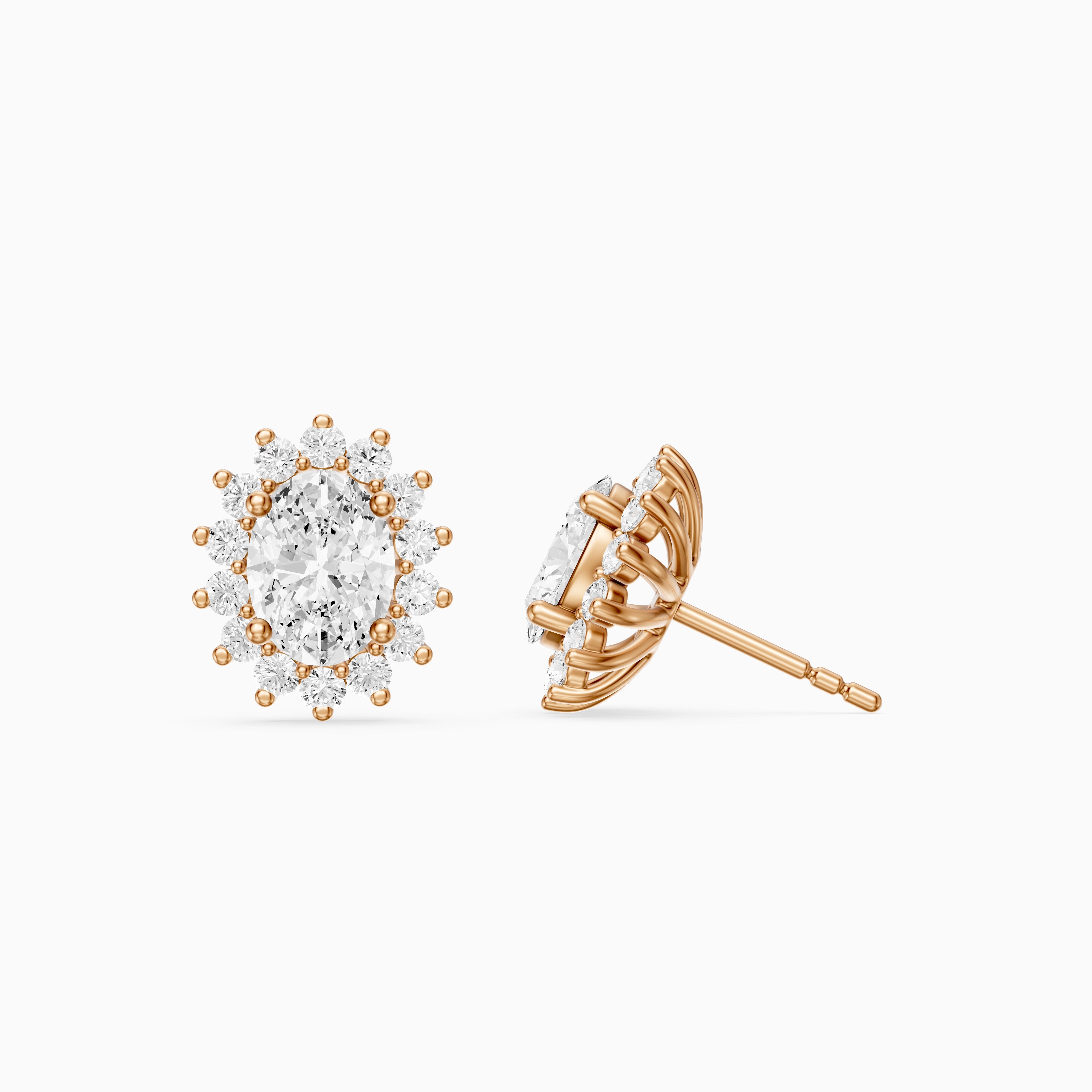 Zerline Oval Lab Grown Diamond Floral Cluster Halo Stud Earrings