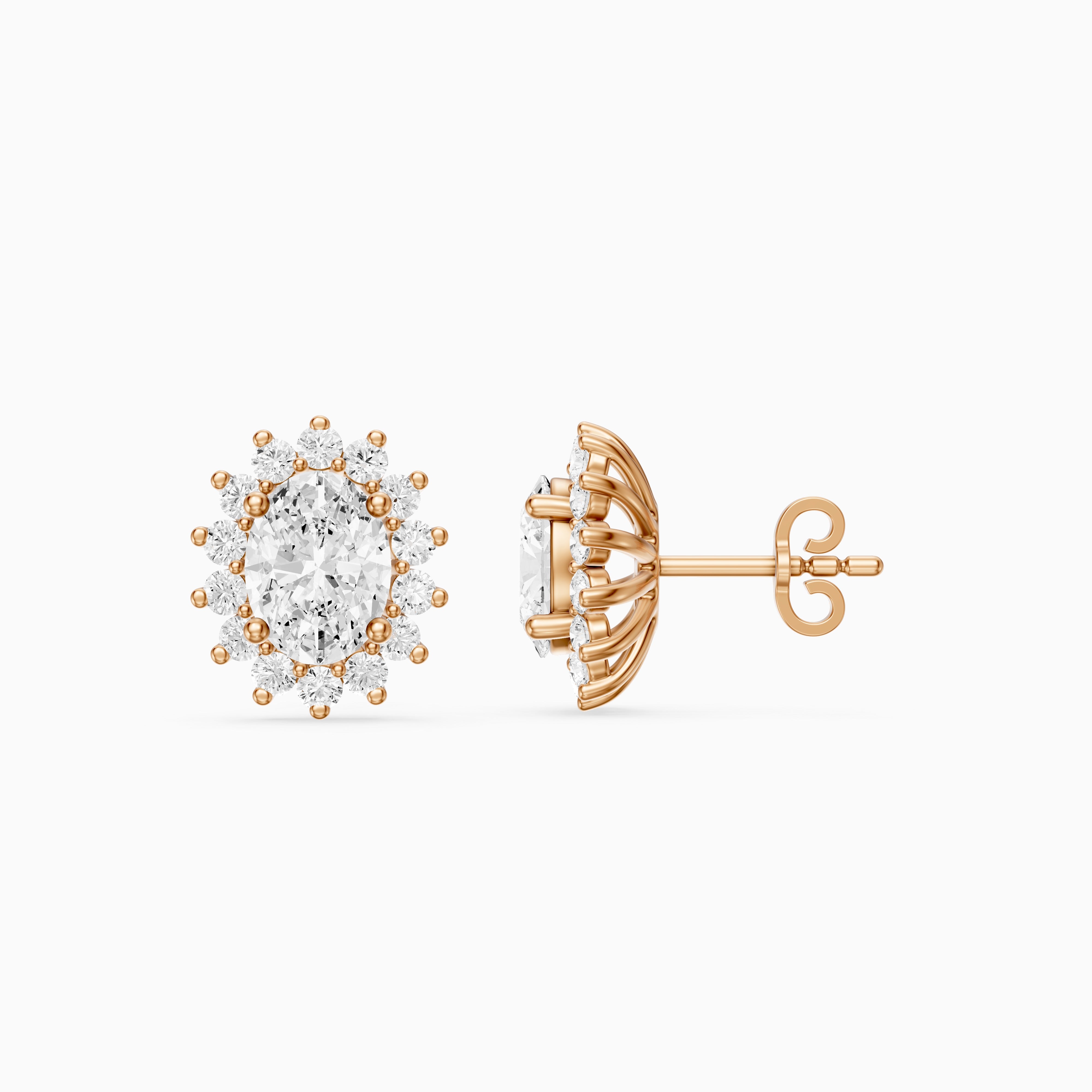Zerline Oval Lab Grown Diamond Floral Cluster Halo Stud Earrings