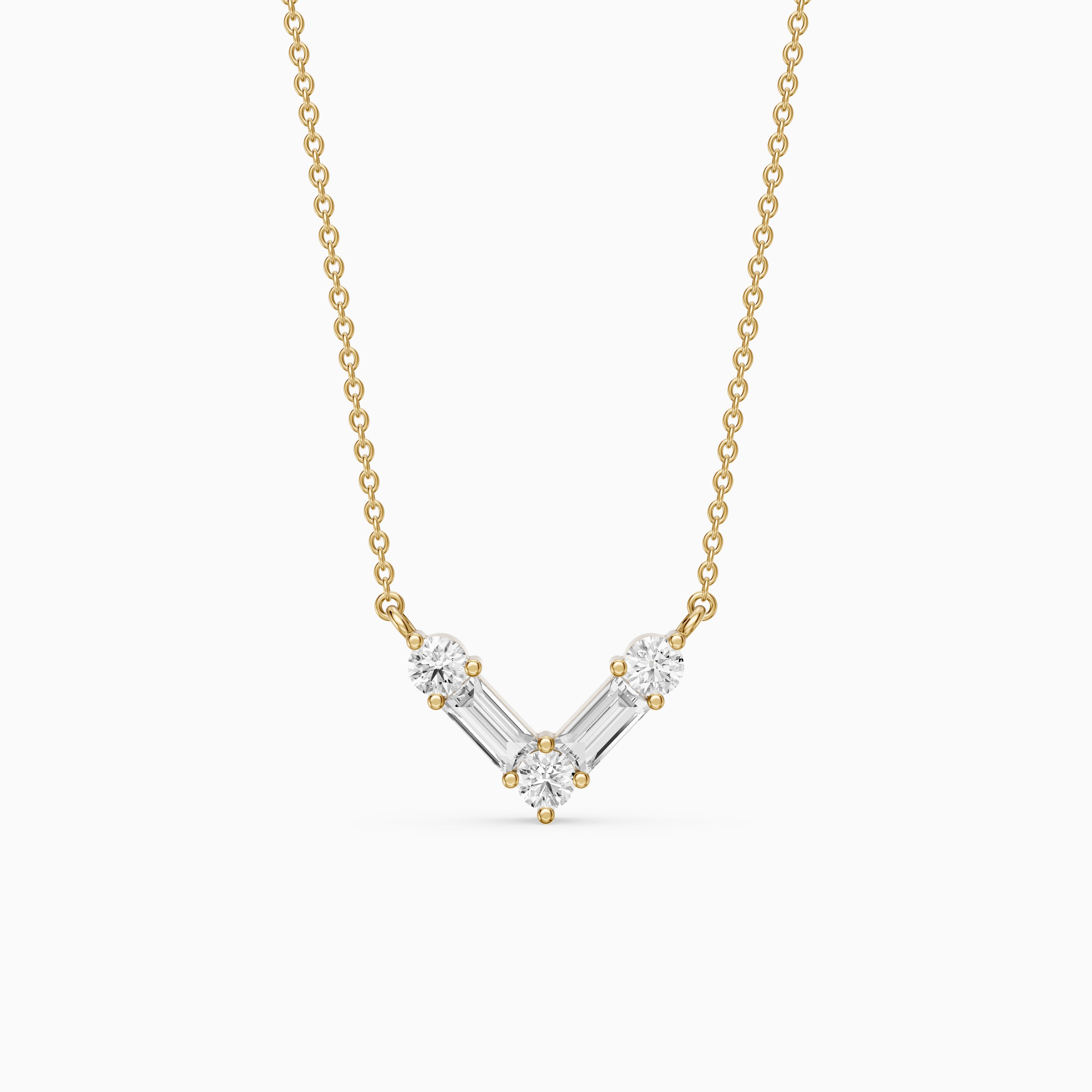 Marley Baguette and Round Lab Grown Diamond Chevron Pendant