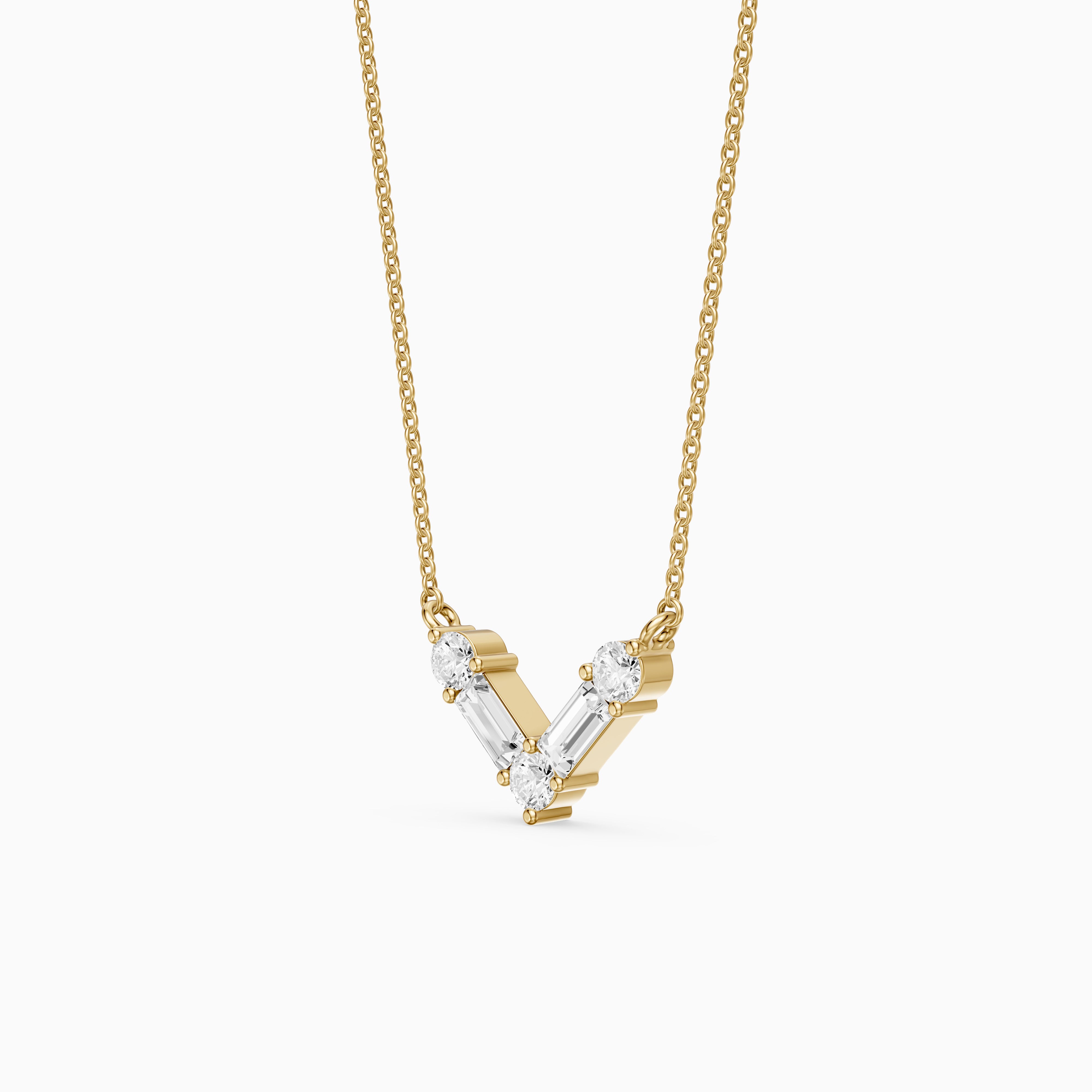 Marley Baguette and Round Lab Grown Diamond Chevron Pendant