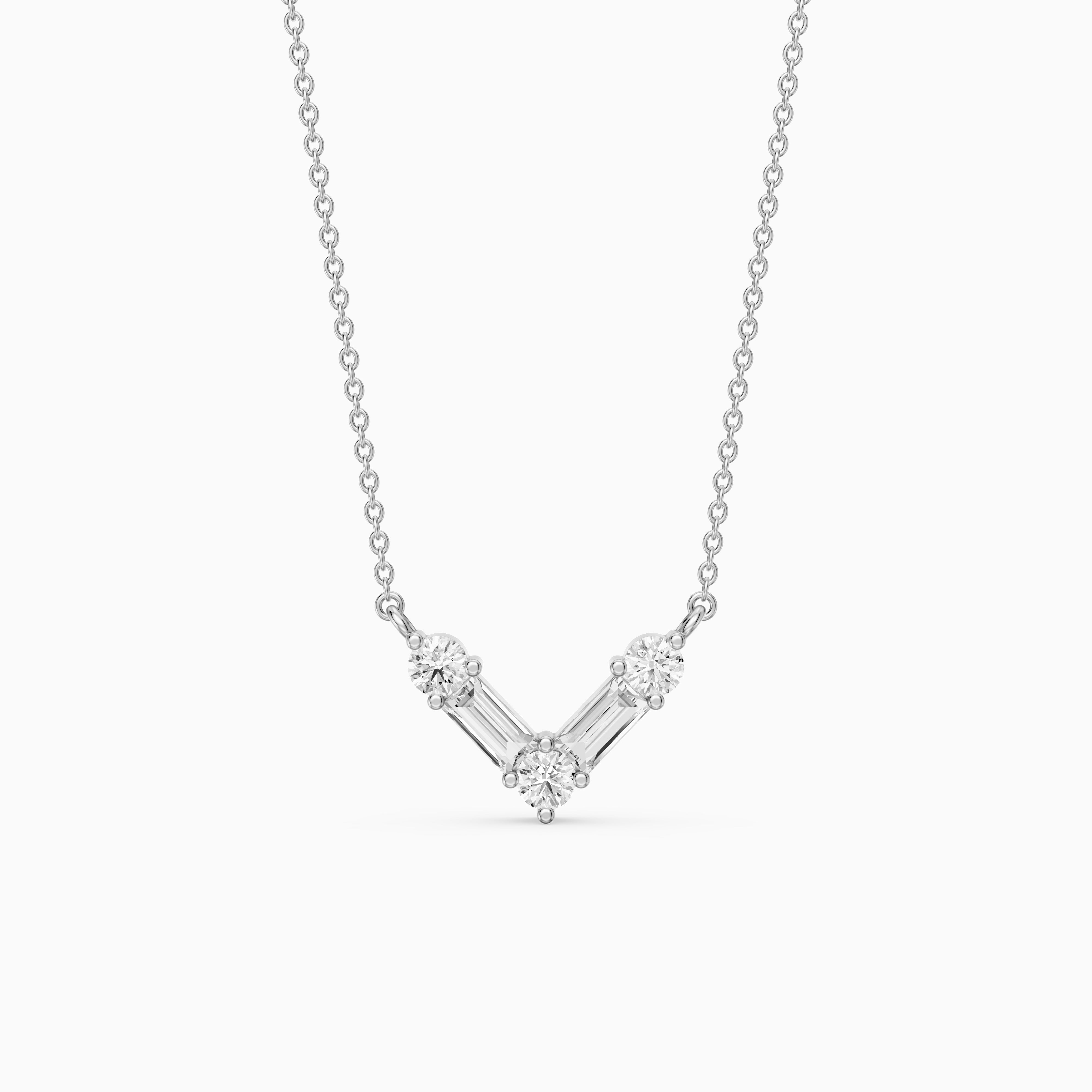 Marley Baguette and Round Lab Grown Diamond Chevron Pendant