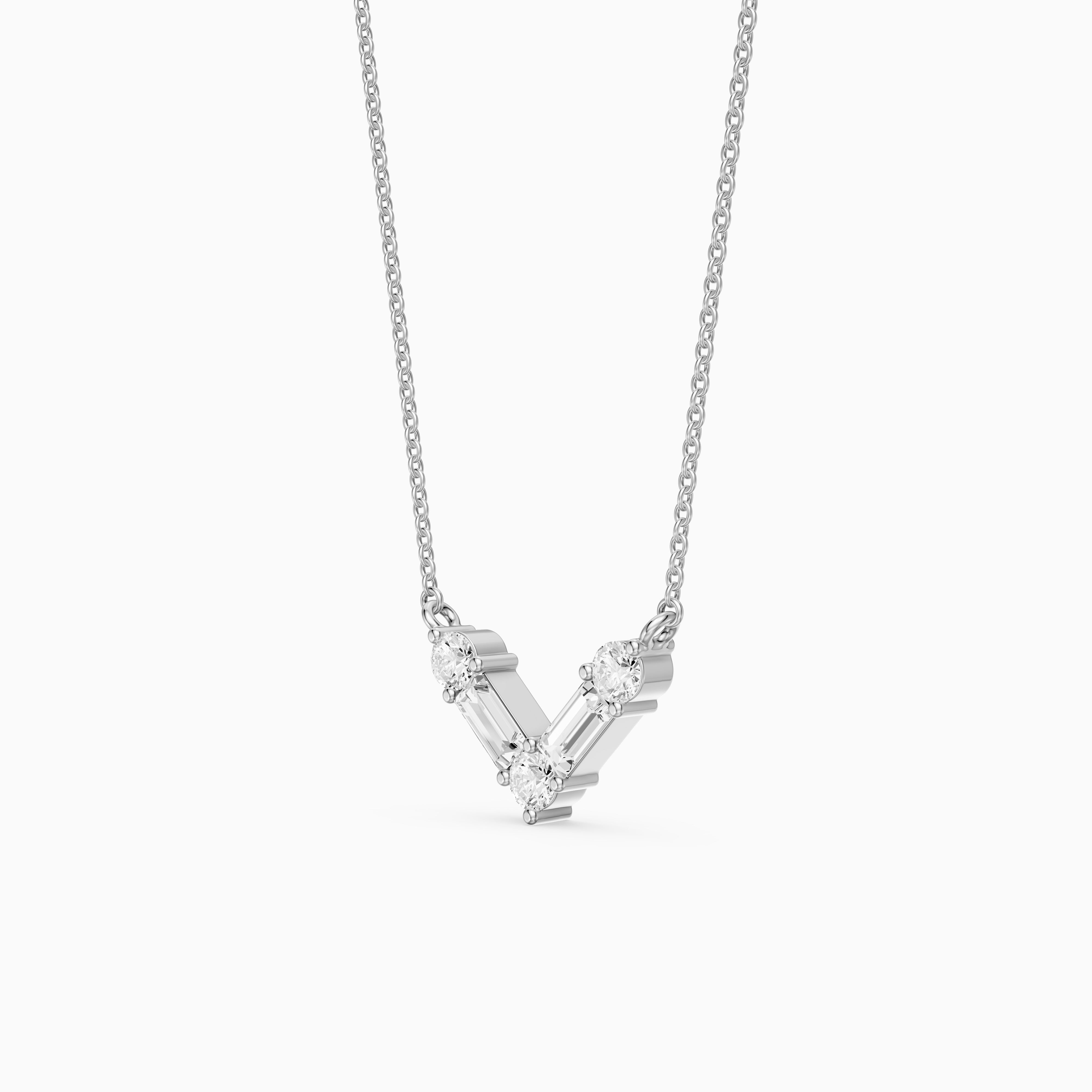 Marley Baguette and Round Lab Grown Diamond Chevron Pendant