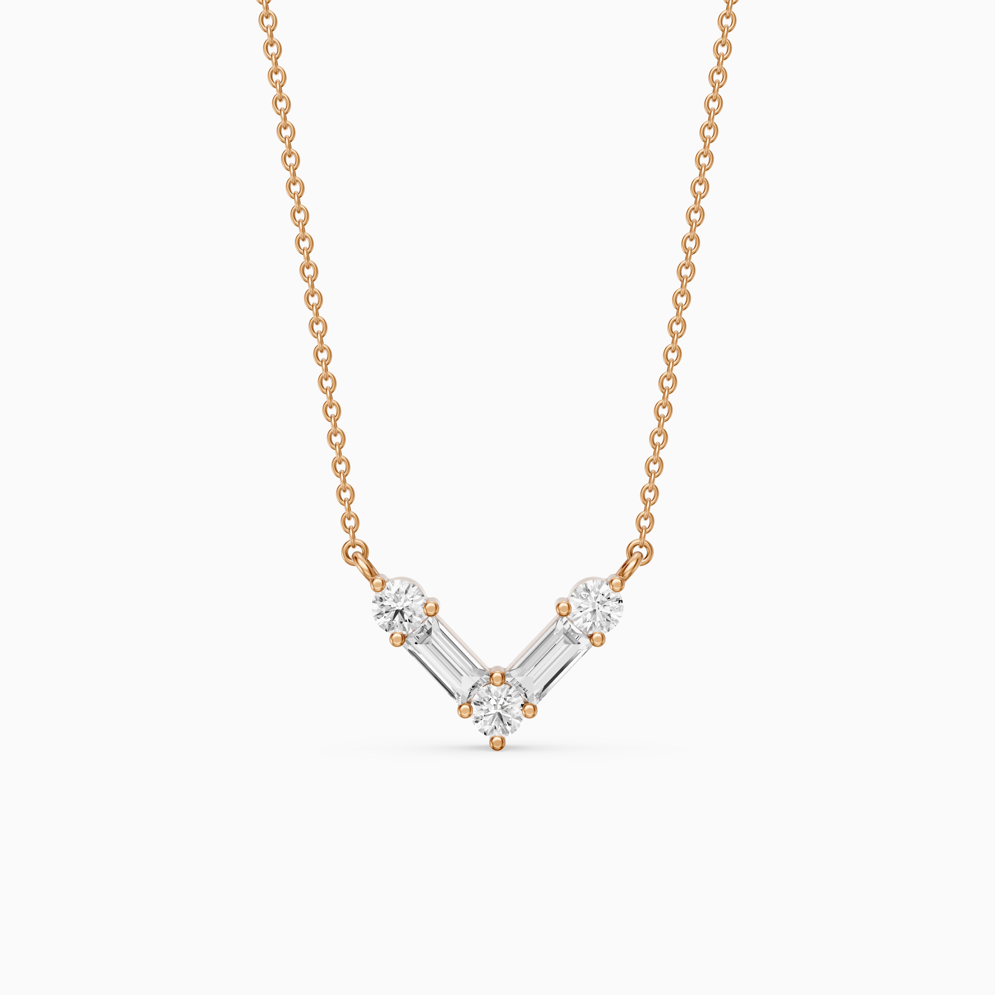 Marley Baguette and Round Lab Grown Diamond Chevron Pendant