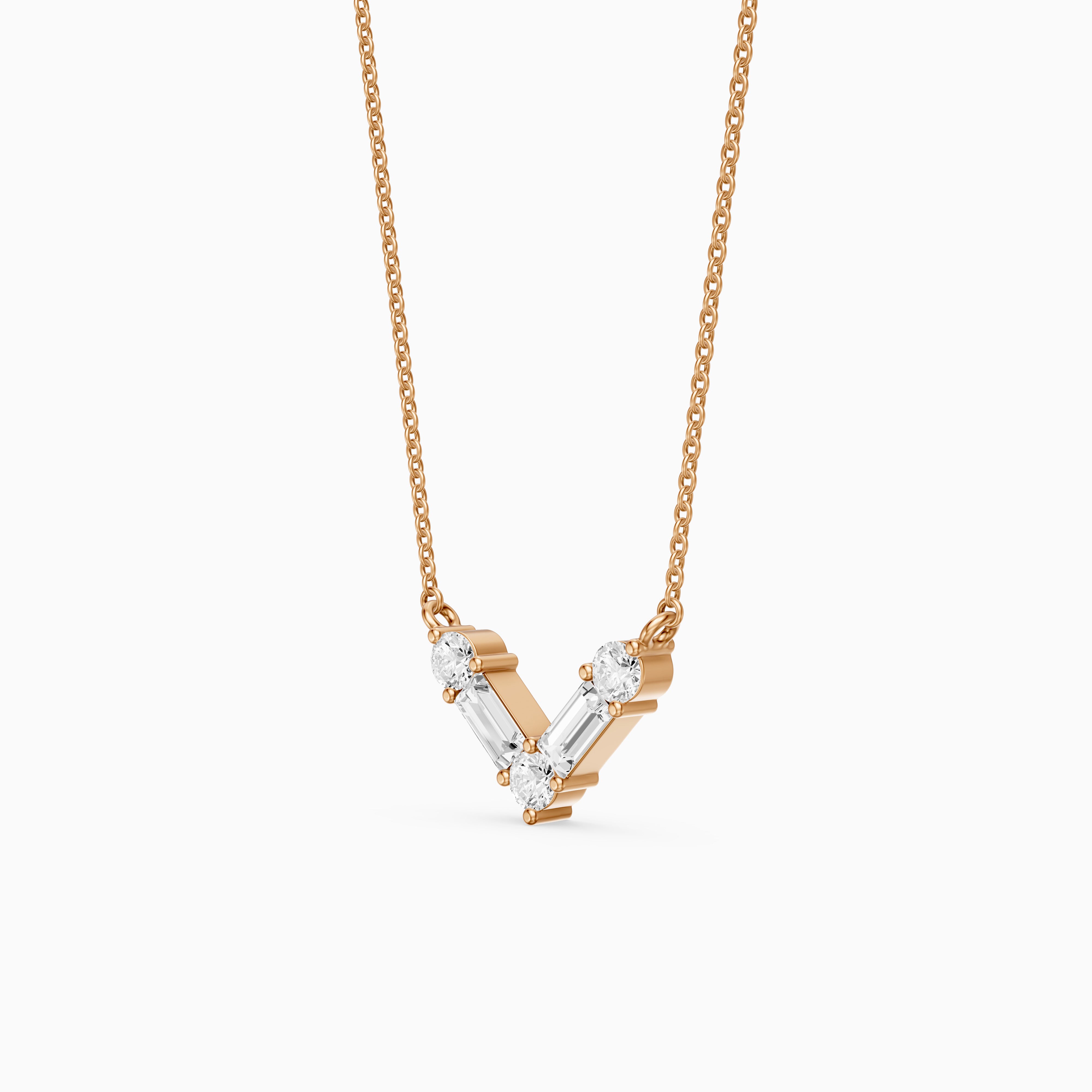 Marley Baguette and Round Lab Grown Diamond Chevron Pendant