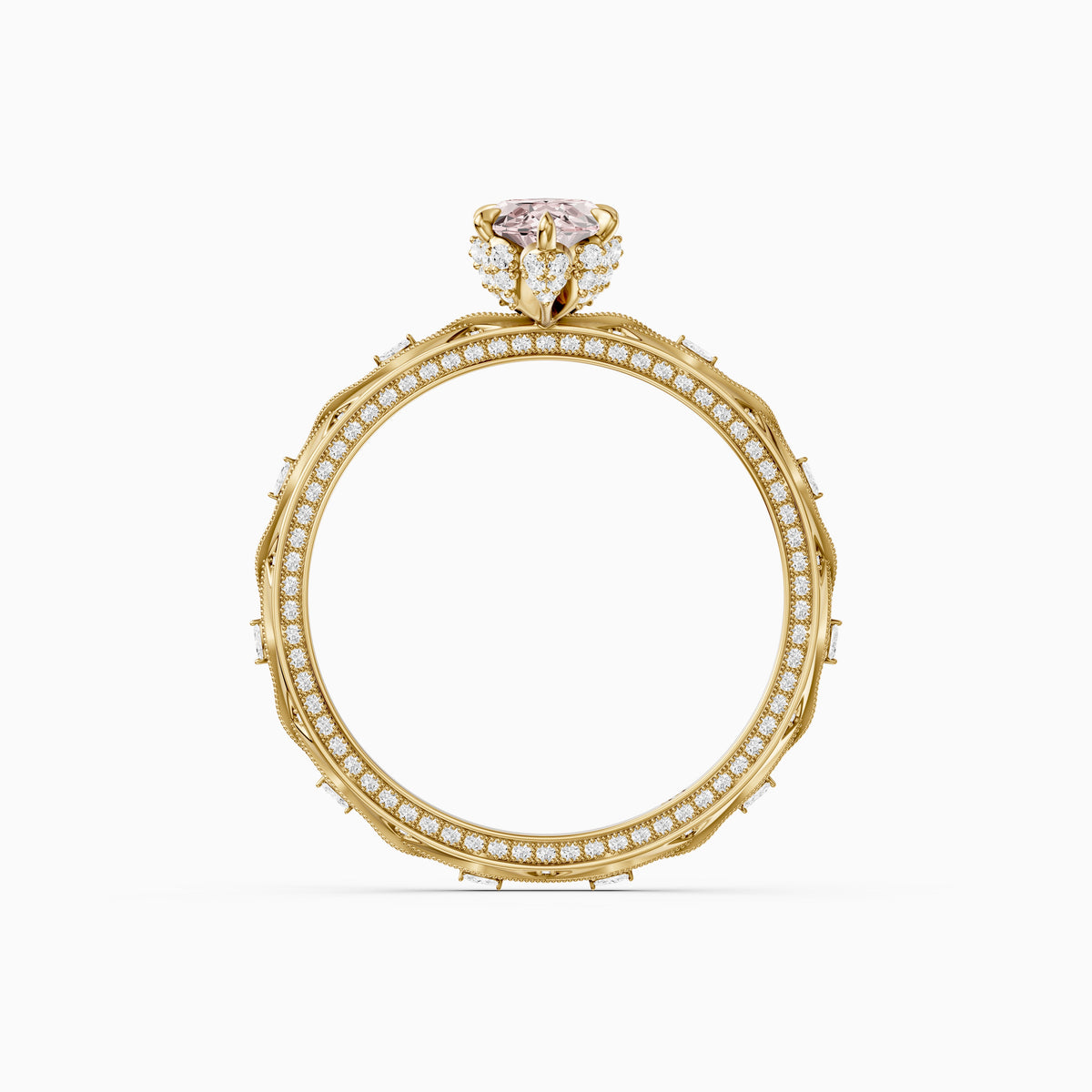 Fenella Marquise Pink Lab Grown Diamond Ornate Vintage Floral Halo Ring