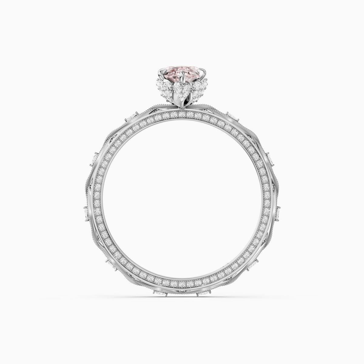 Fenella Marquise Pink Lab Grown Diamond Ornate Vintage Floral Halo Ring