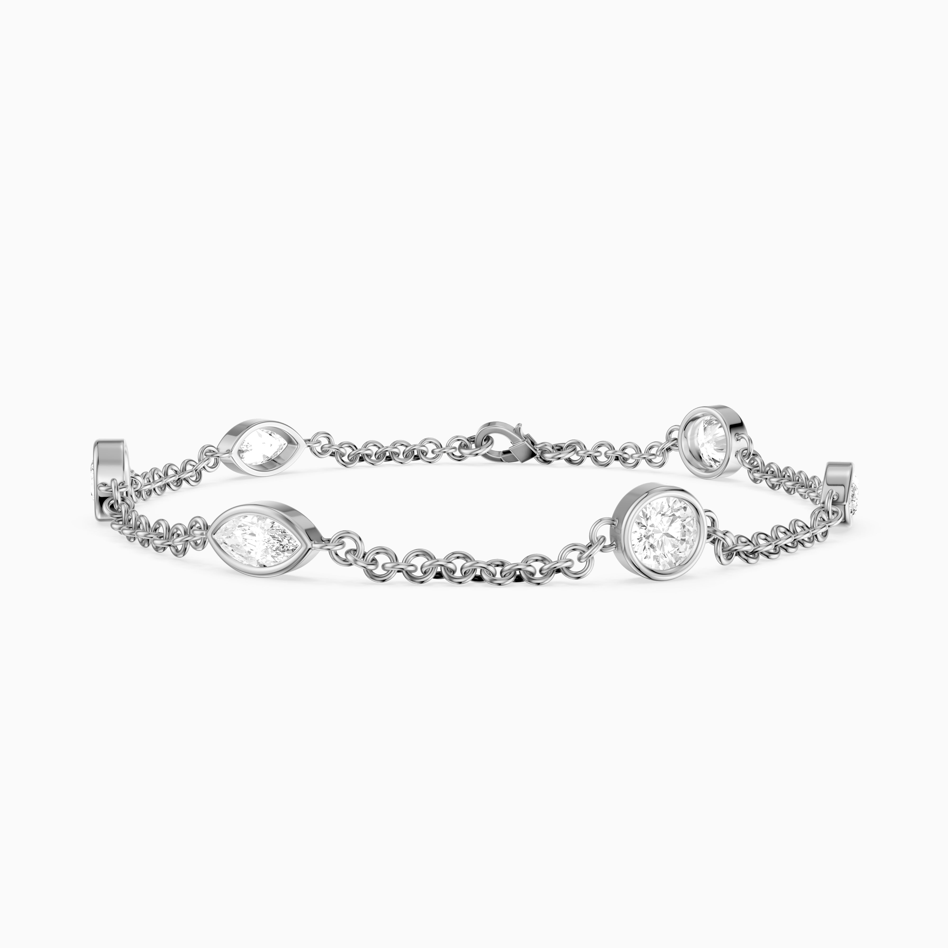 Erica Round and Marquise Lab Grown Diamond Station Chain Bracelet