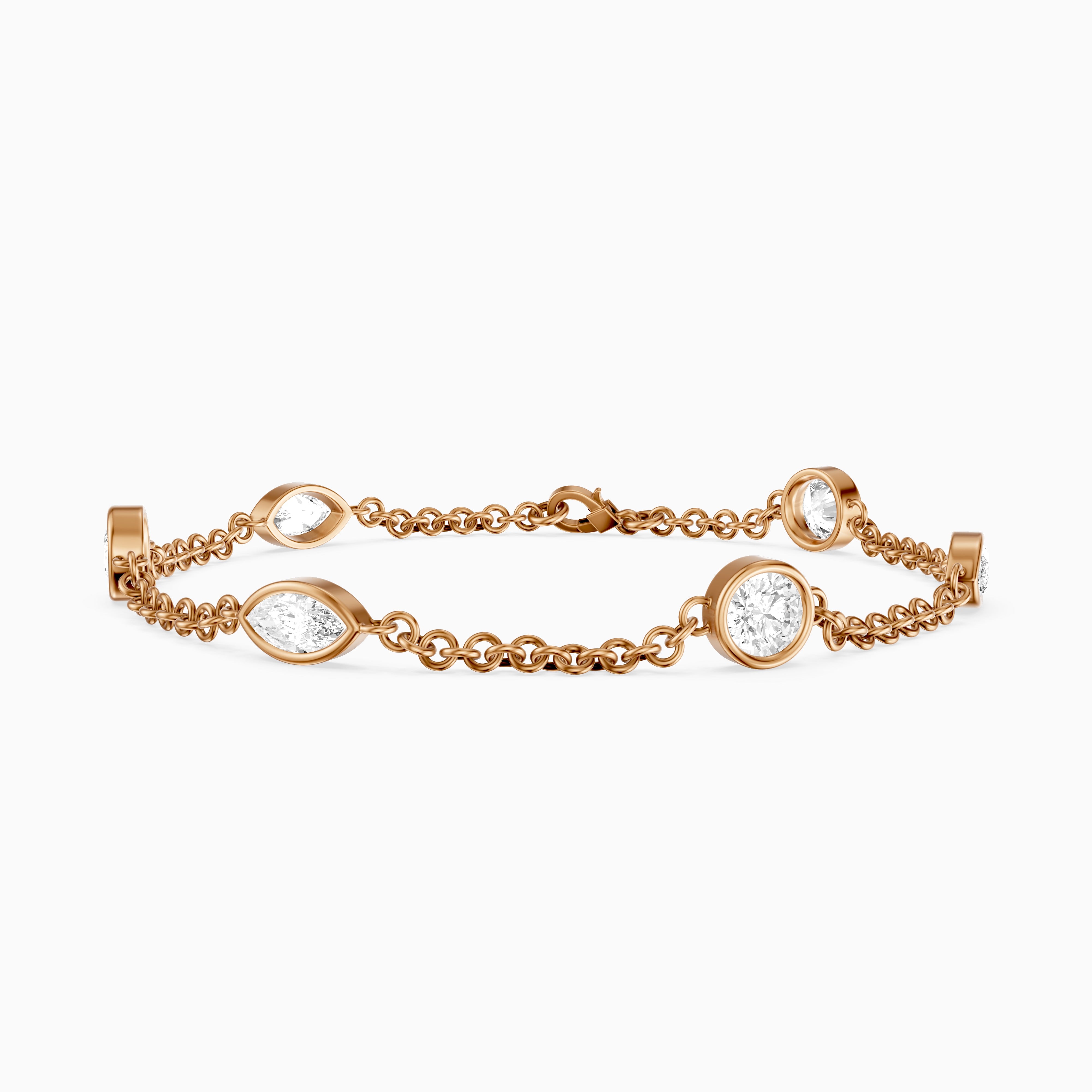 Erica Round and Marquise Lab Grown Diamond Station Chain Bracelet