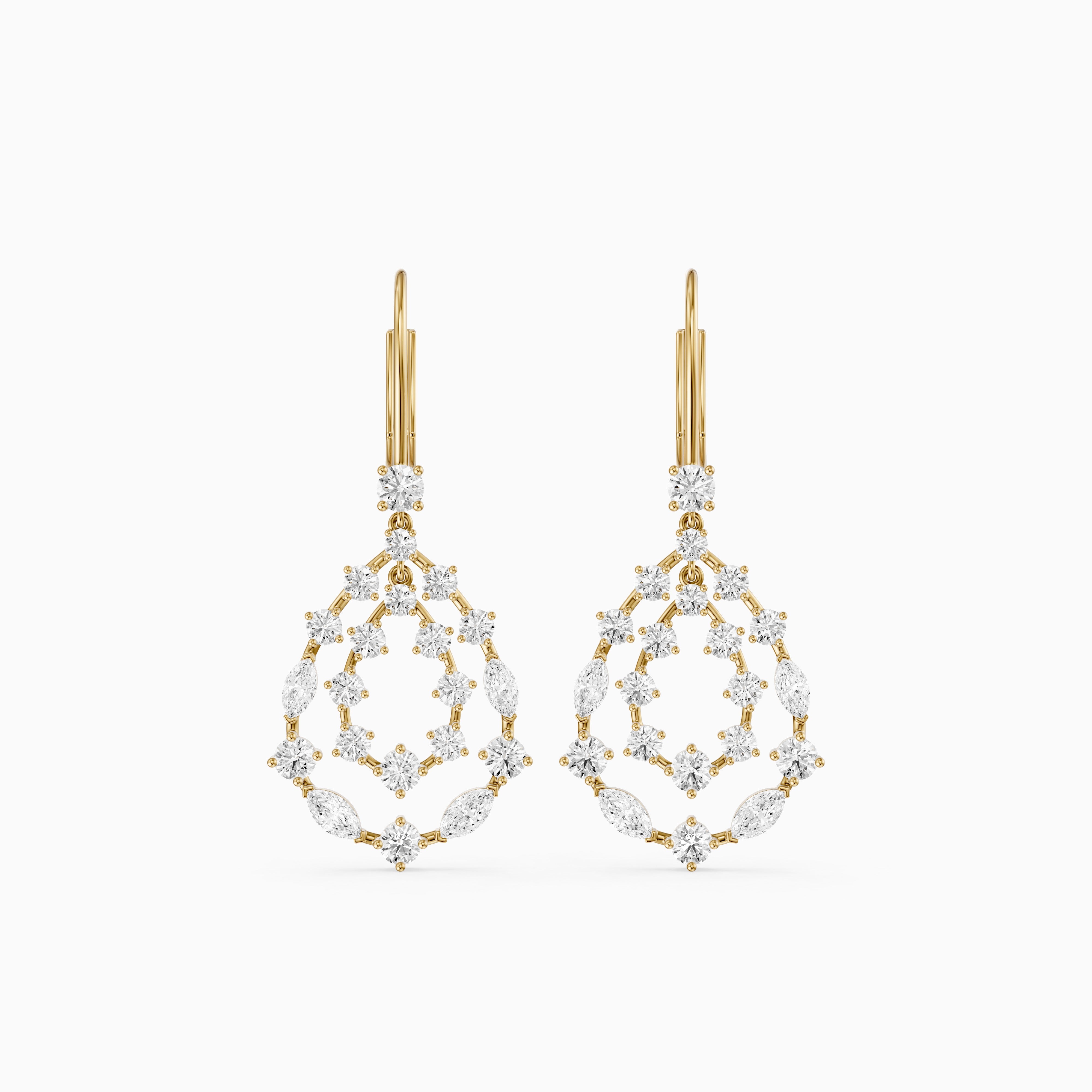 Iyla Round and Marquise Lab Grown Diamond Cluster Drop Earrings
