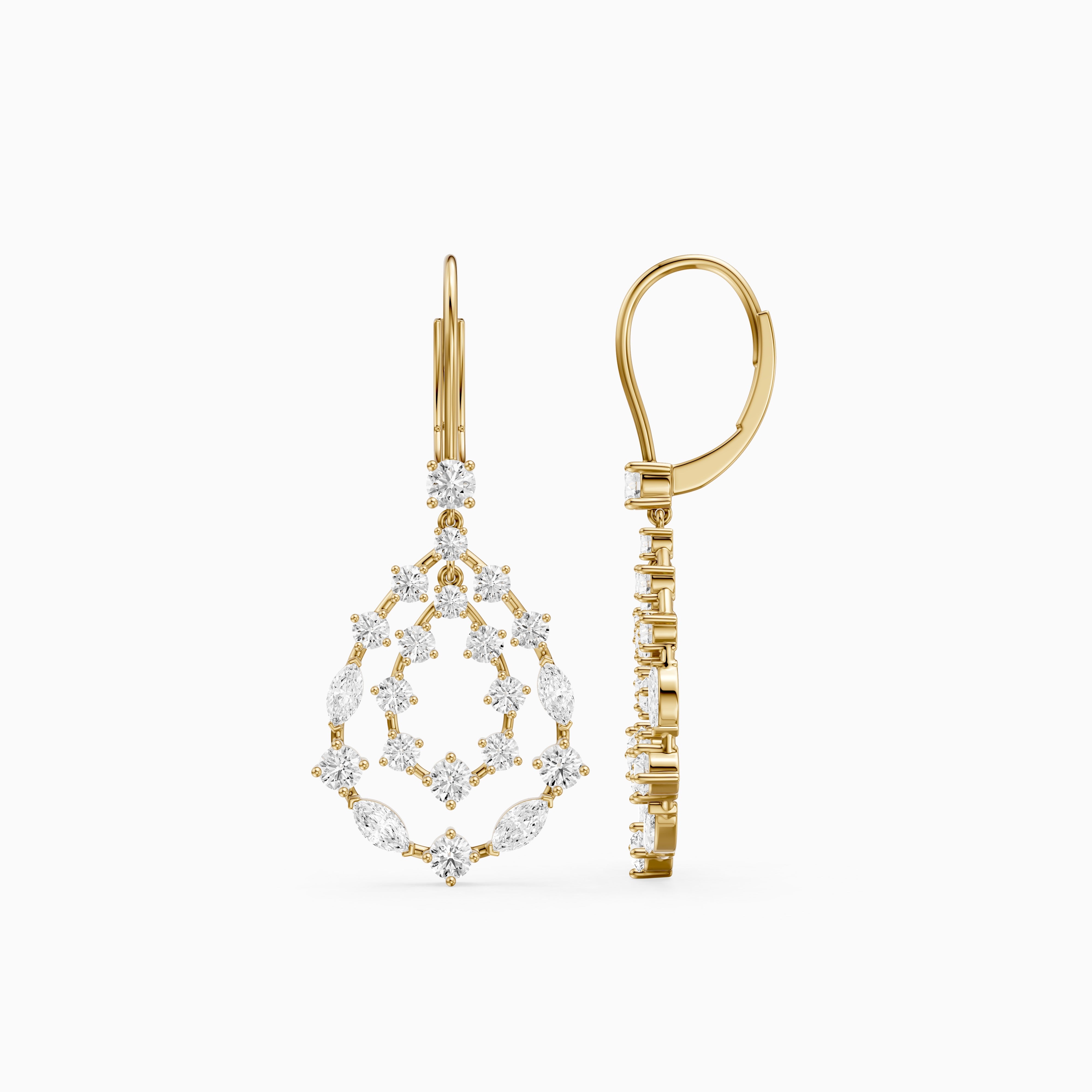 Iyla Round and Marquise Lab Grown Diamond Cluster Drop Earrings