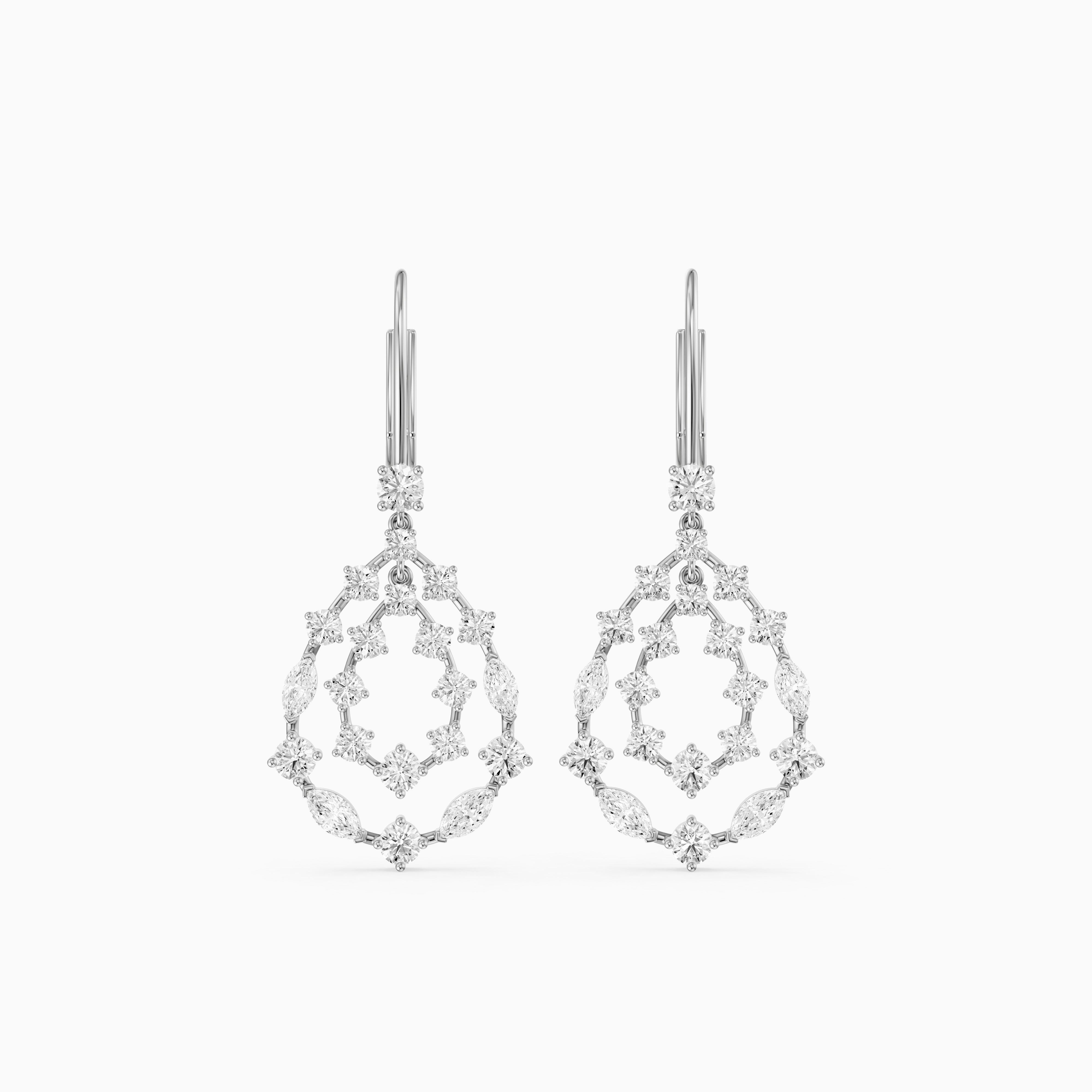 Iyla Round and Marquise Lab Grown Diamond Cluster Drop Earrings