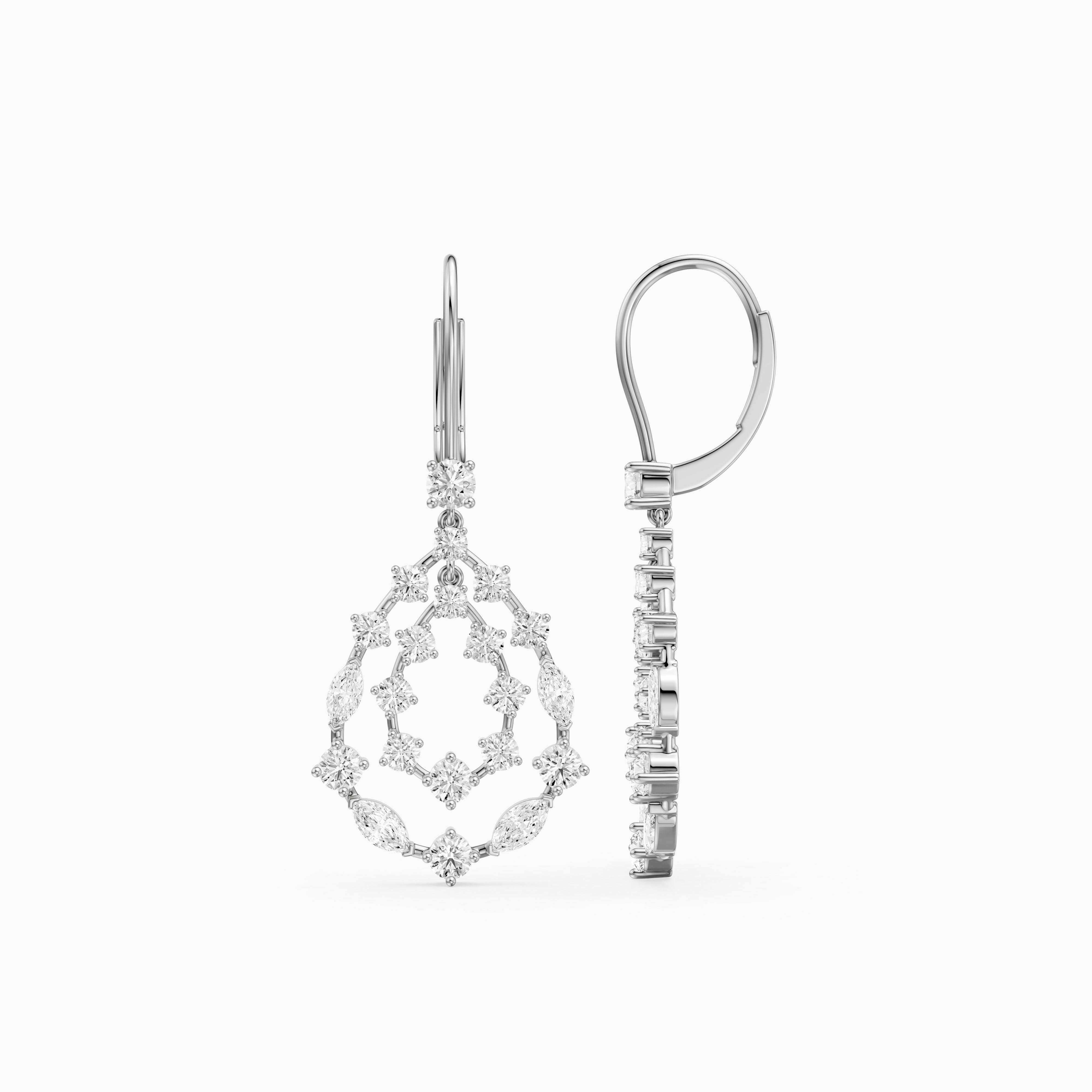 Iyla Round and Marquise Lab Grown Diamond Cluster Drop Earrings