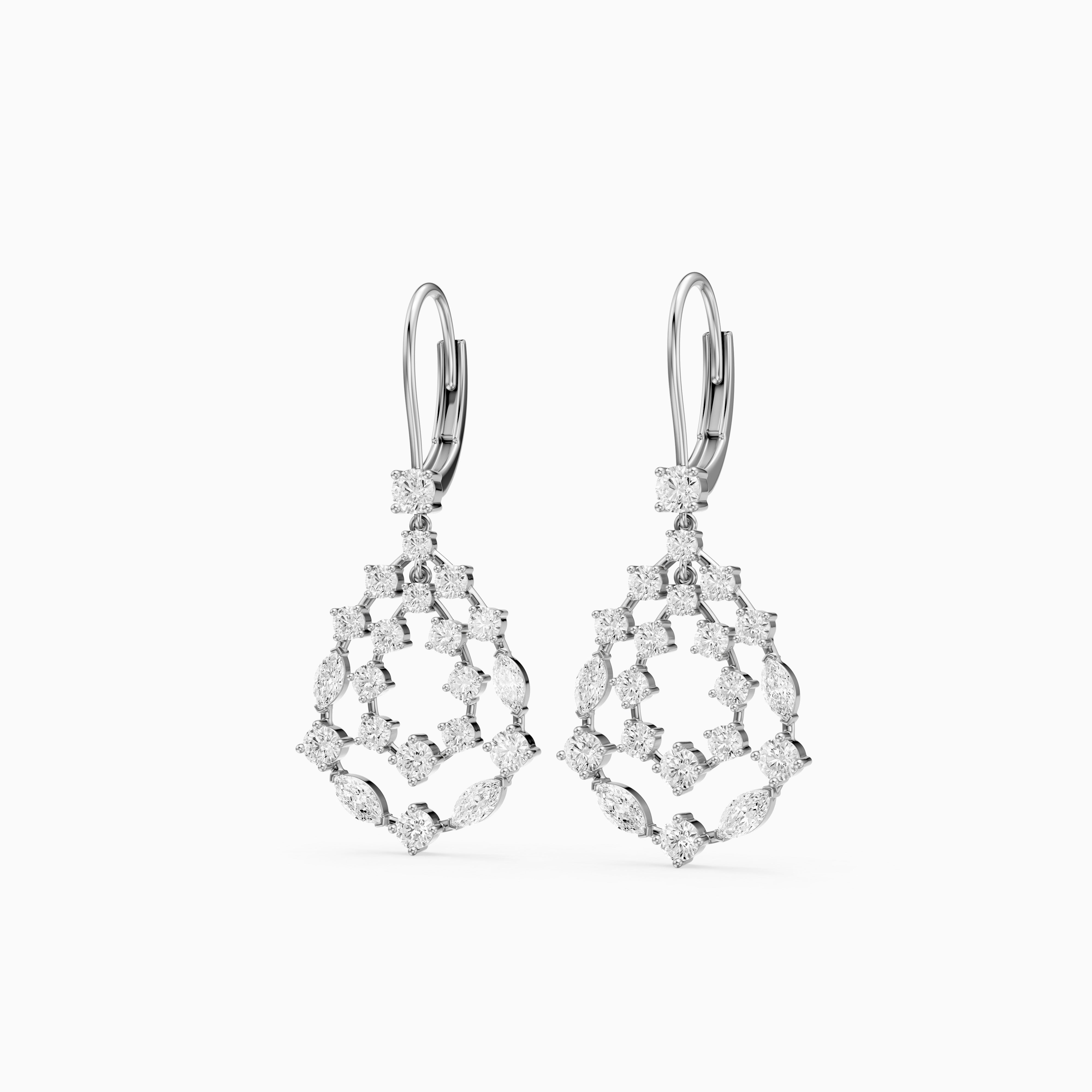 Iyla Round and Marquise Lab Grown Diamond Cluster Drop Earrings