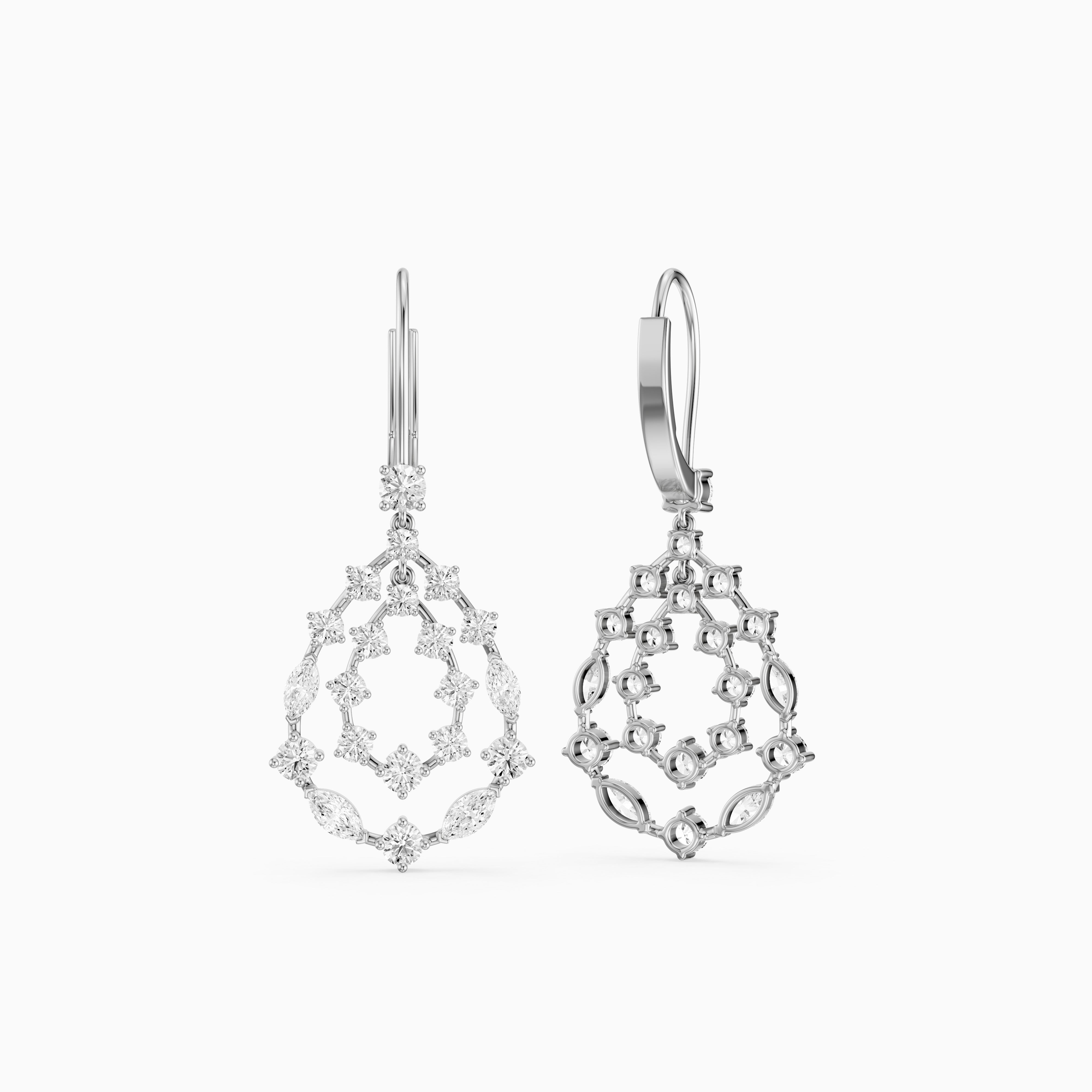 Iyla Round and Marquise Lab Grown Diamond Cluster Drop Earrings