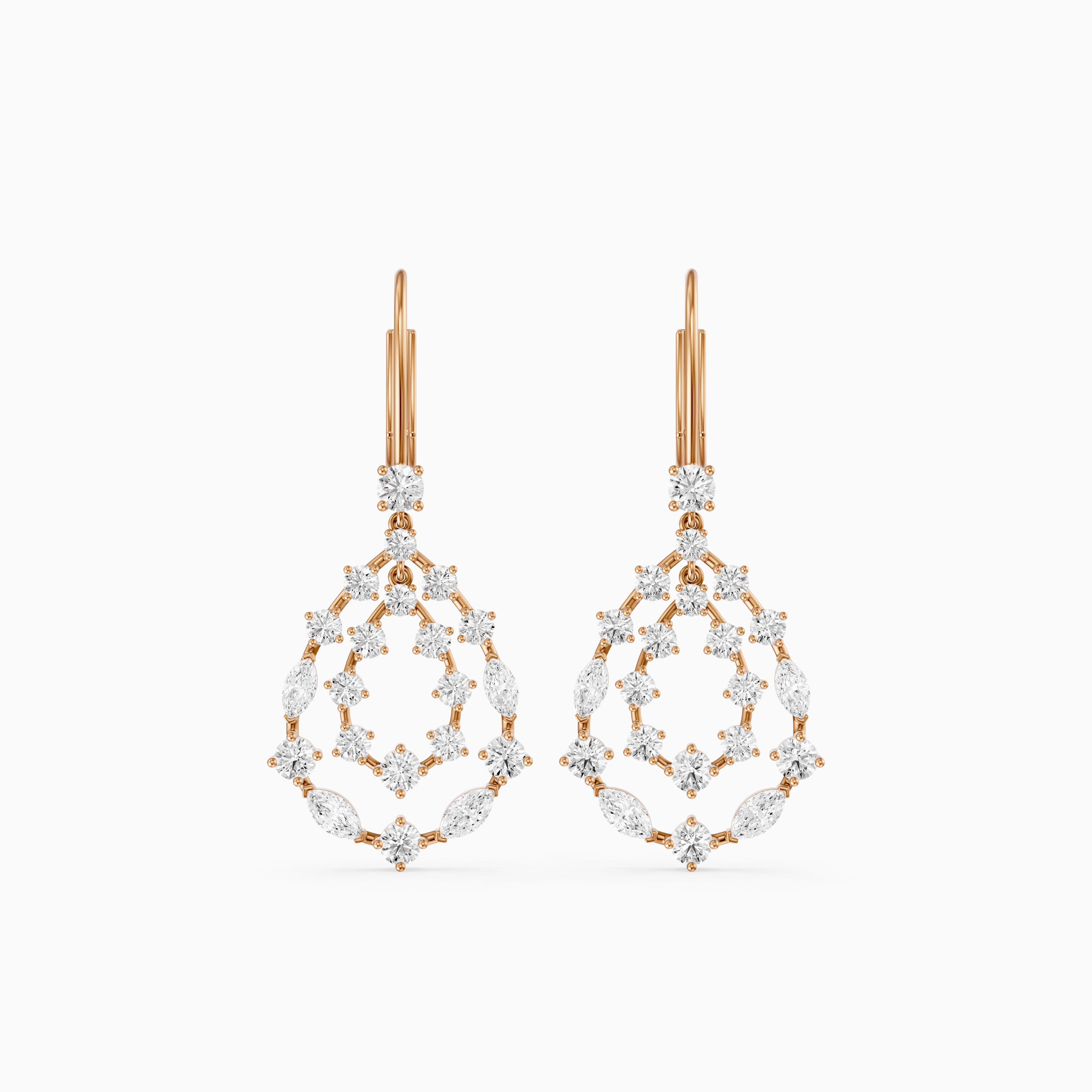 Iyla Round and Marquise Lab Grown Diamond Cluster Drop Earrings