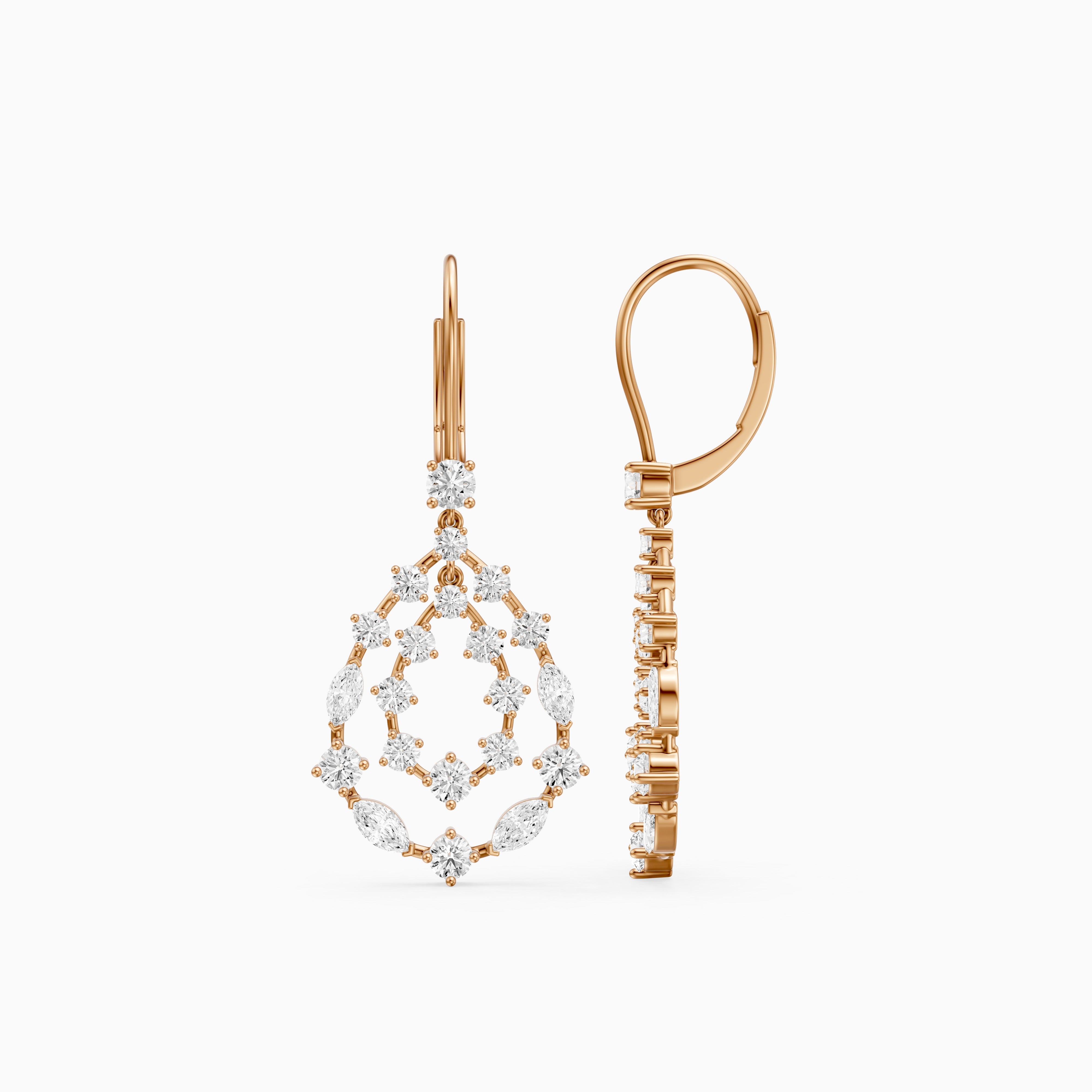 Iyla Round and Marquise Lab Grown Diamond Cluster Drop Earrings