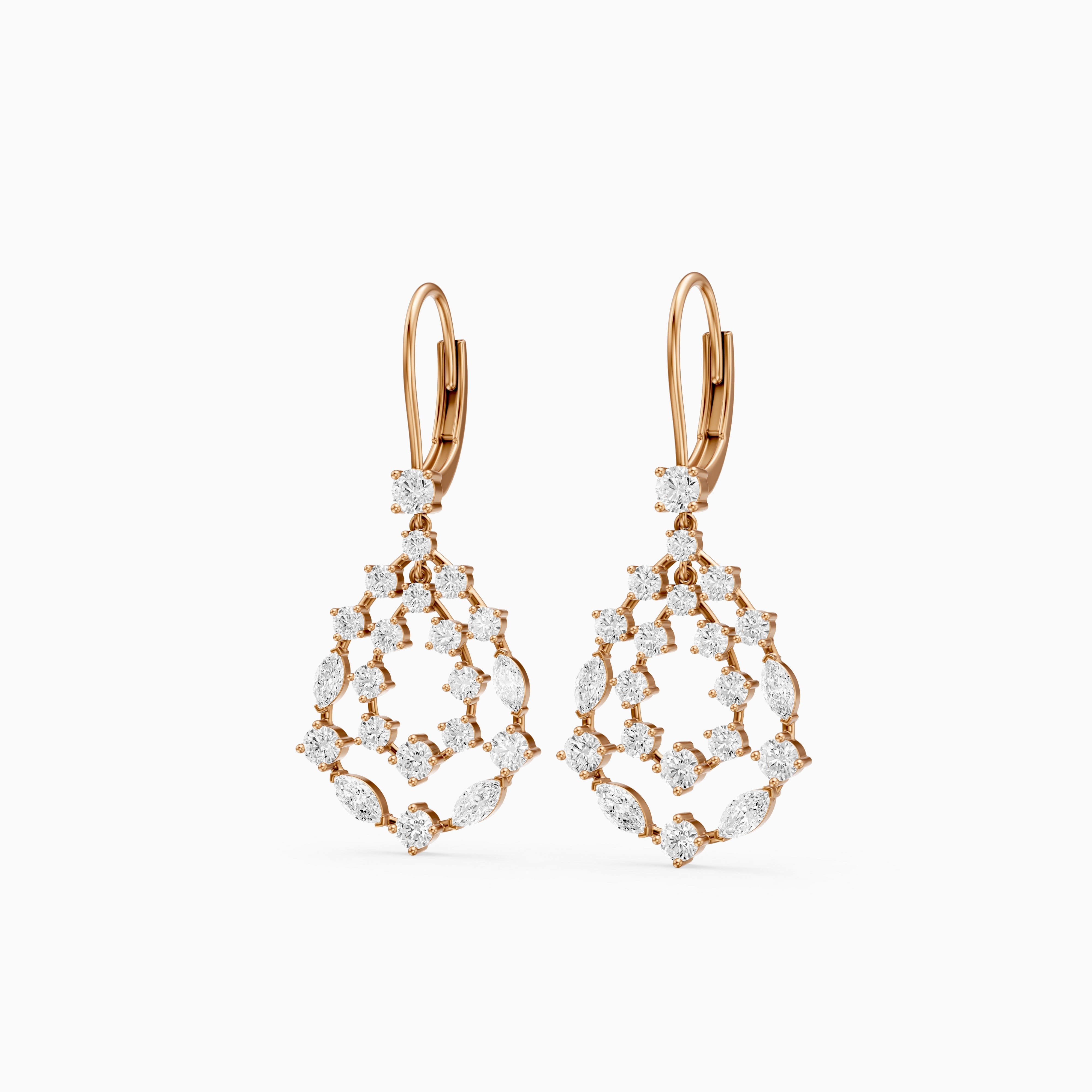 Iyla Round and Marquise Lab Grown Diamond Cluster Drop Earrings
