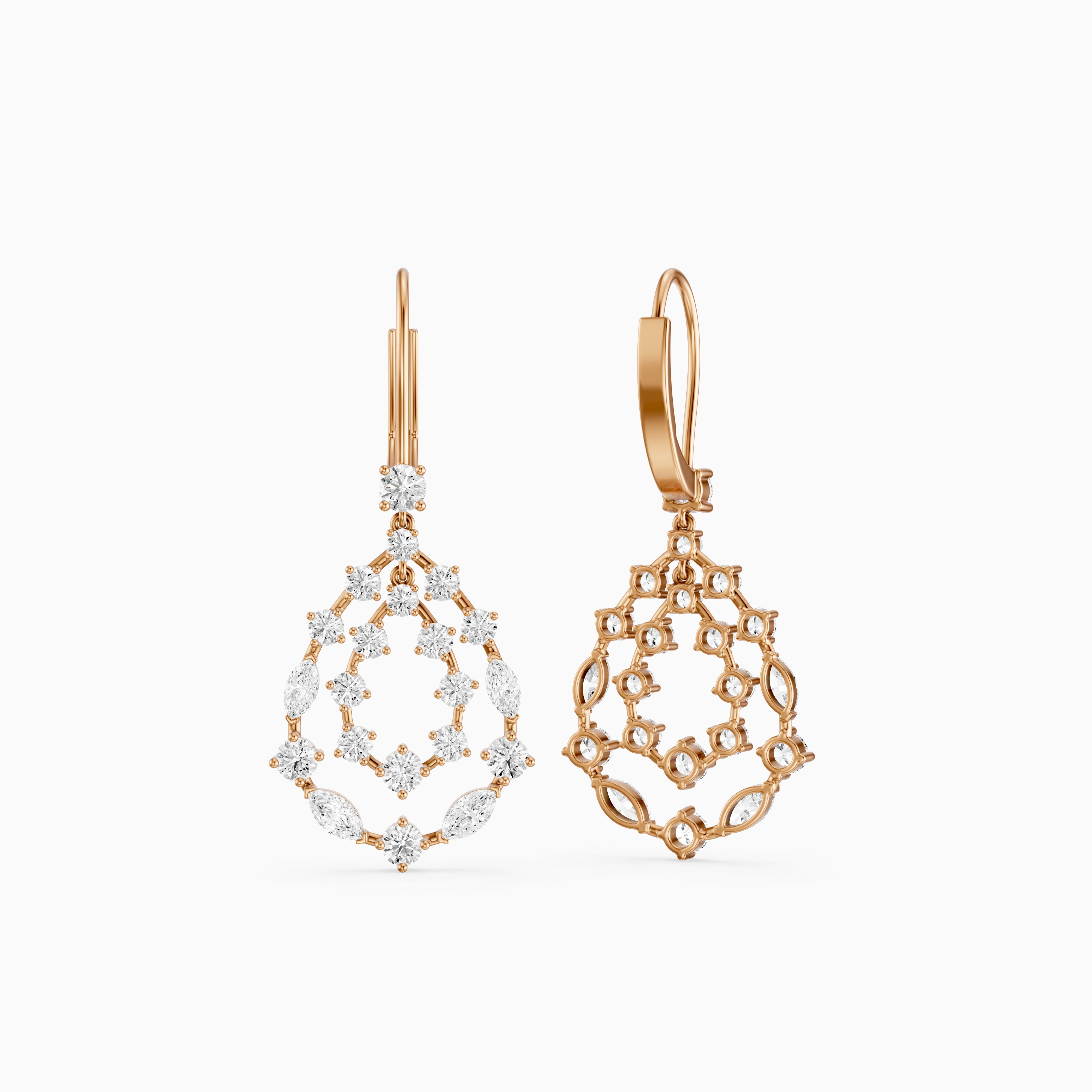 Iyla Round and Marquise Lab Grown Diamond Cluster Drop Earrings