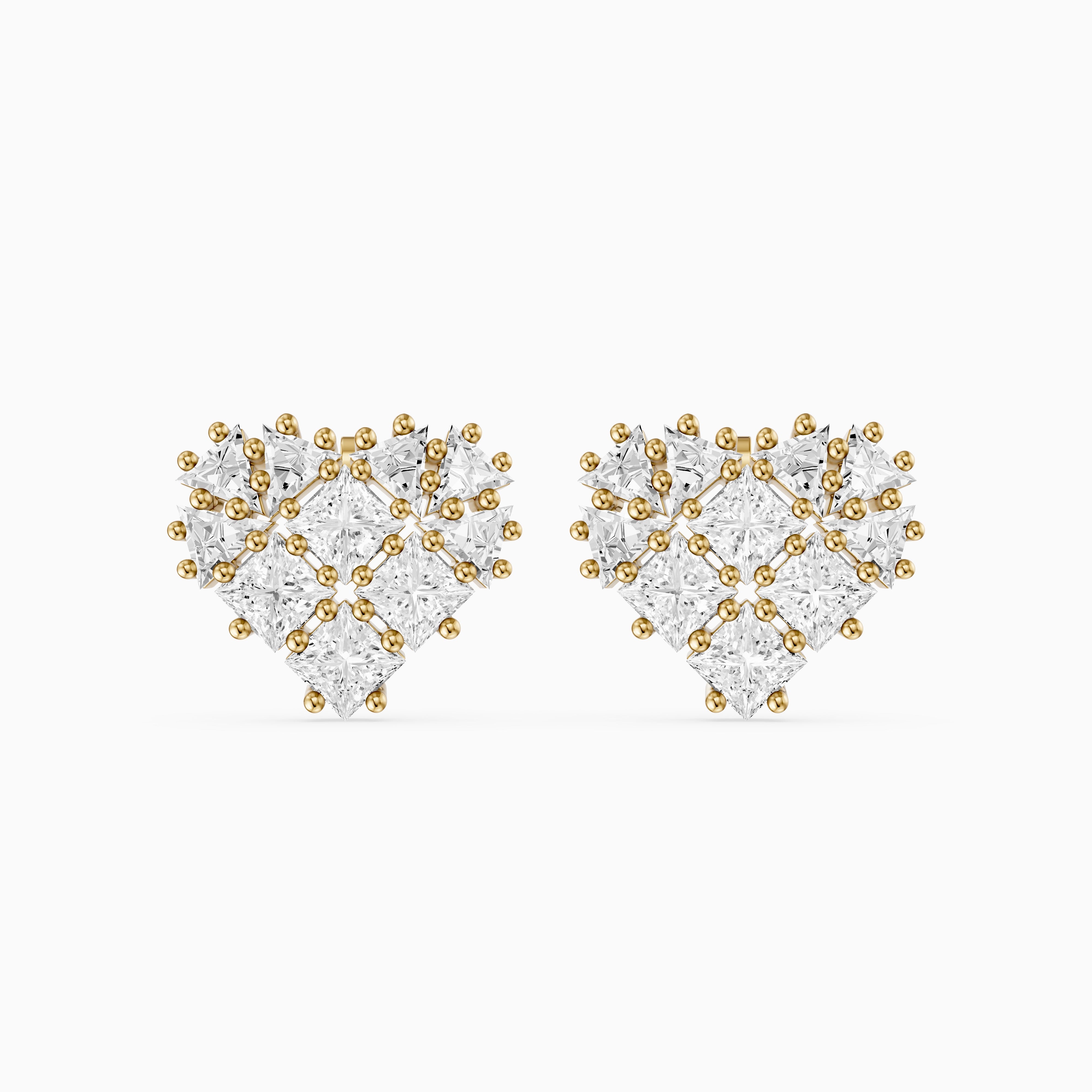 Zilla Princess and Triangle Cut lab Grown Diamond Cluster Stud Earrings