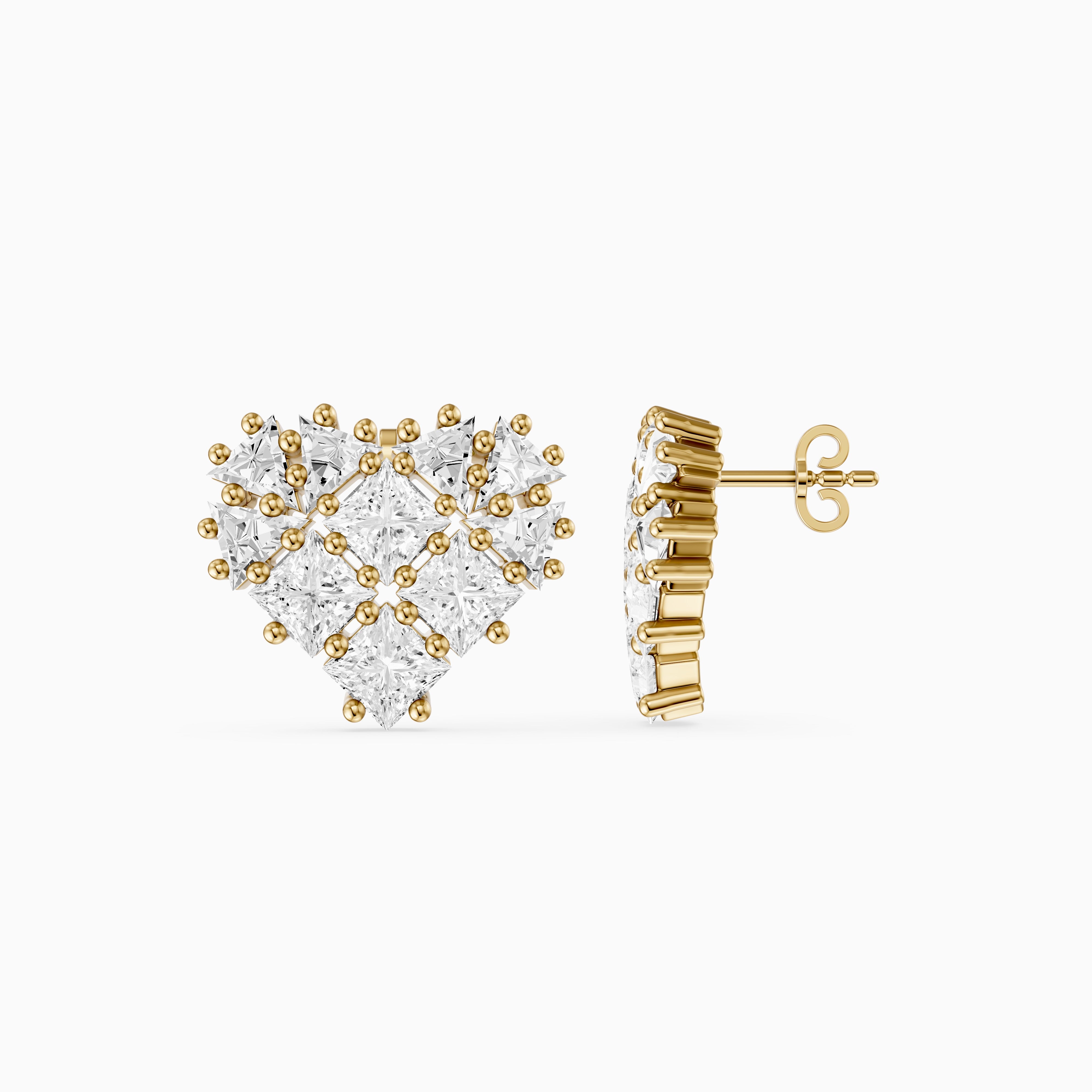 Zilla Princess and Triangle Cut lab Grown Diamond Cluster Stud Earrings
