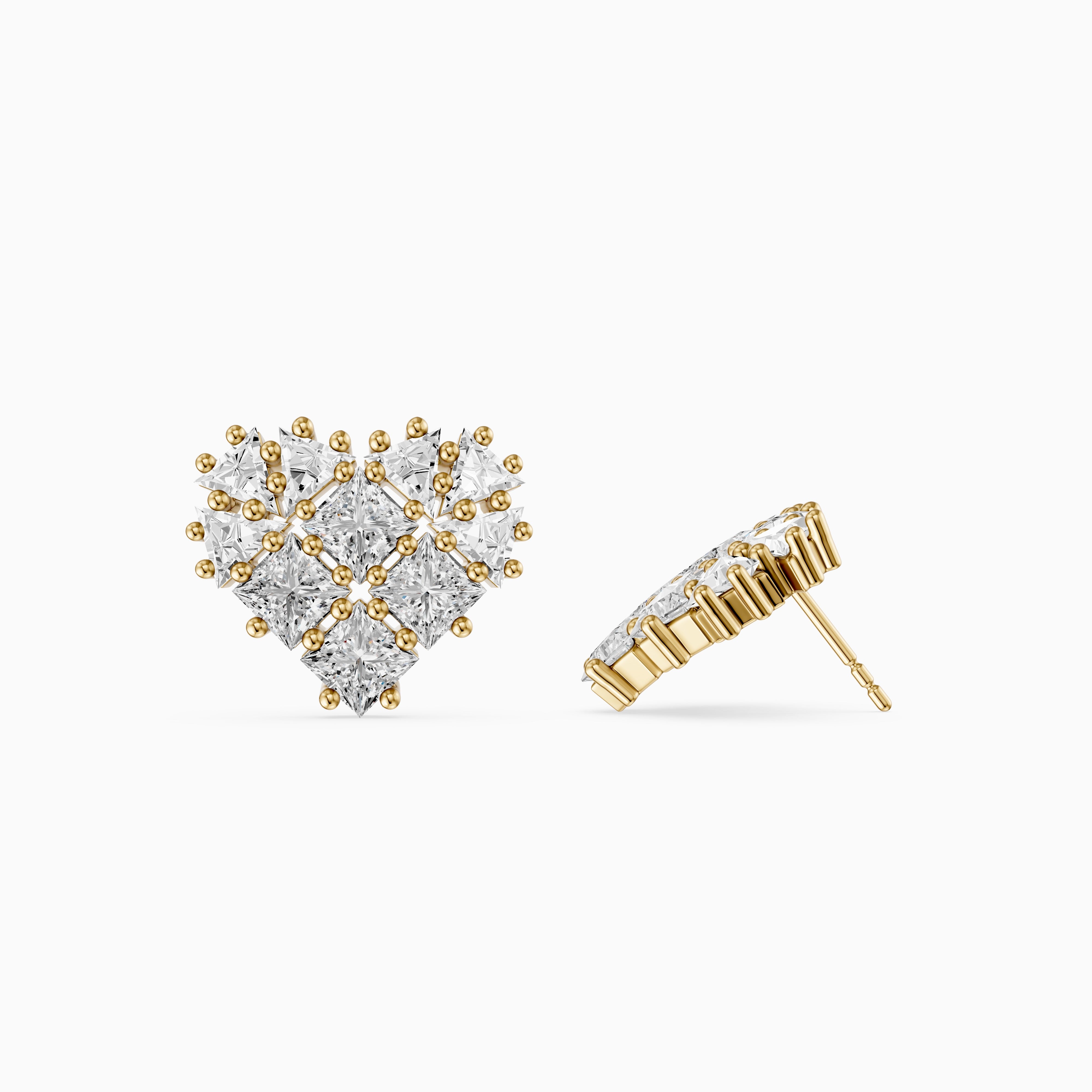 Zilla Princess and Triangle Cut lab Grown Diamond Cluster Stud Earrings