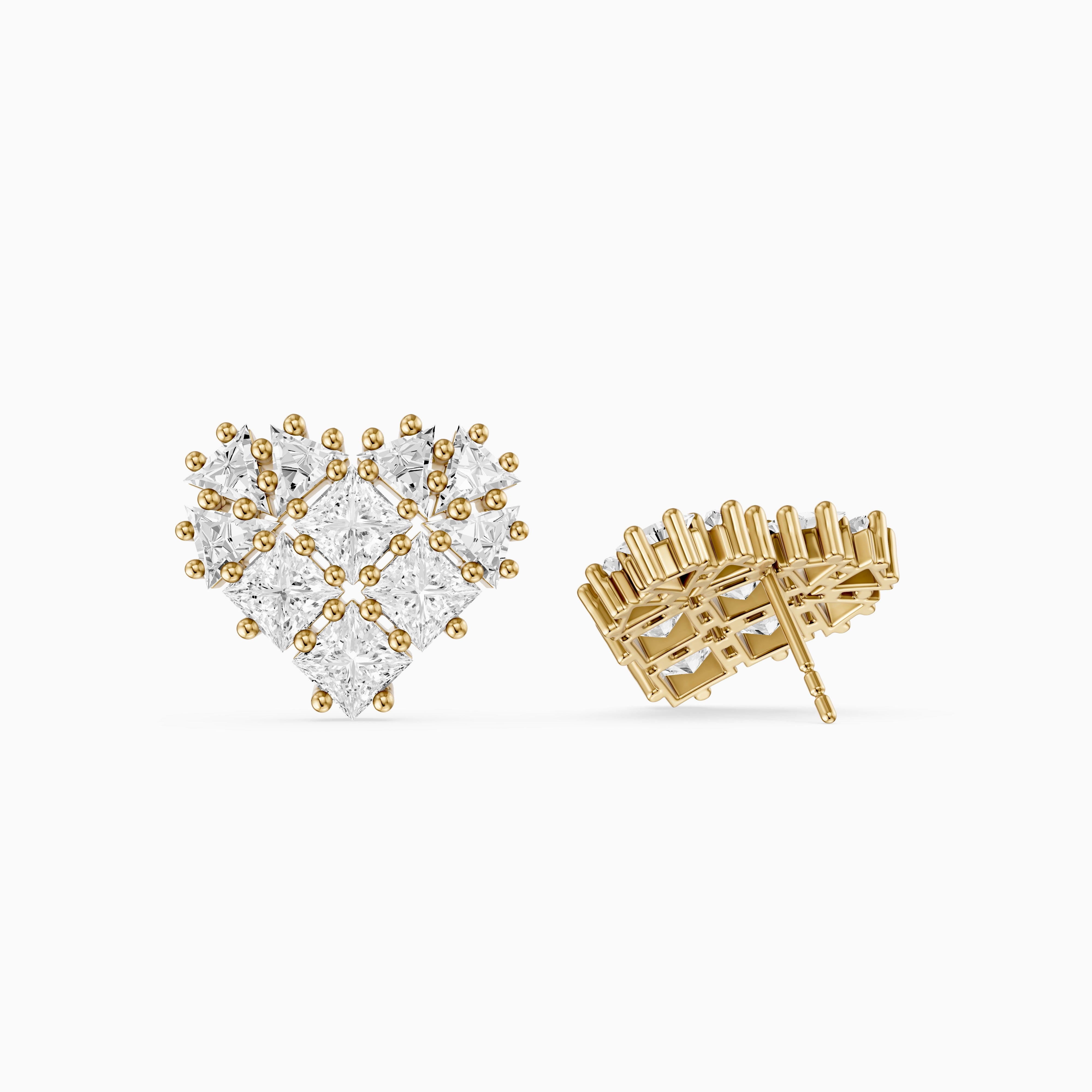 Zilla Princess and Triangle Cut lab Grown Diamond Cluster Stud Earrings