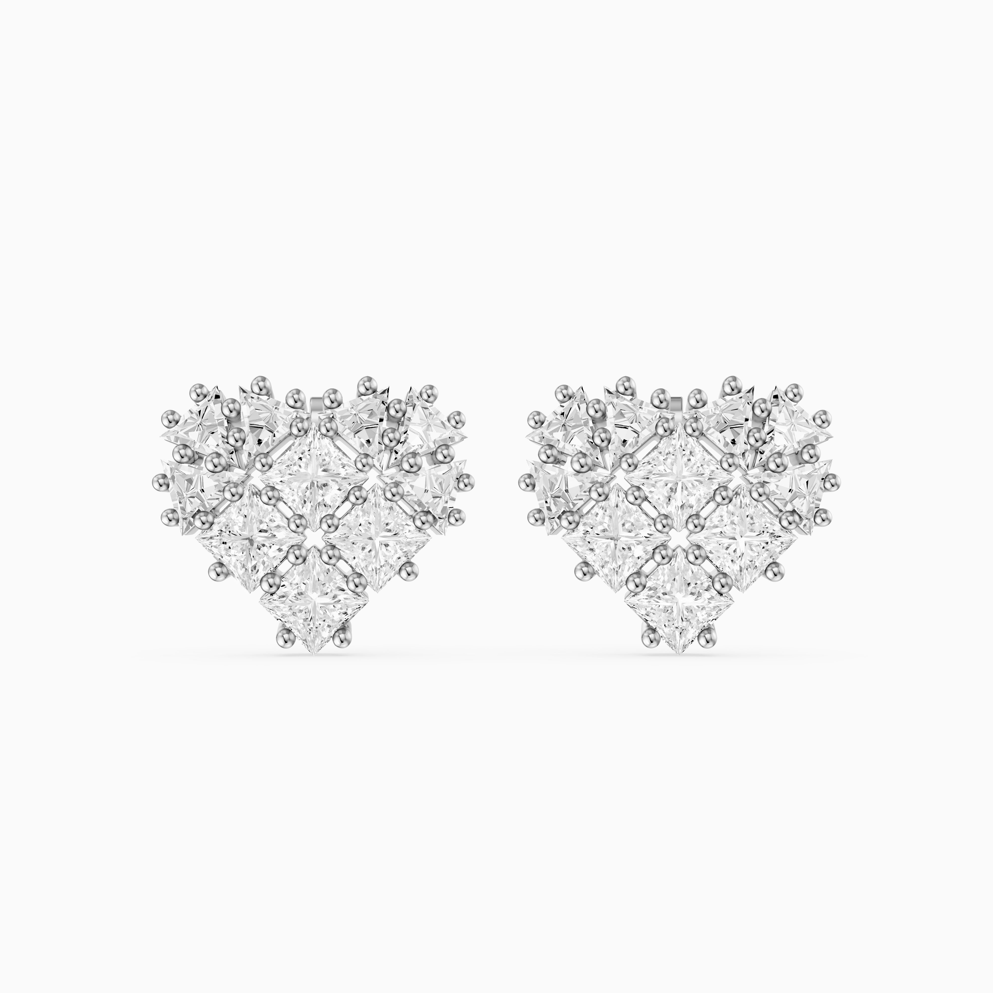 Zilla Princess and Triangle Cut lab Grown Diamond Cluster Stud Earrings