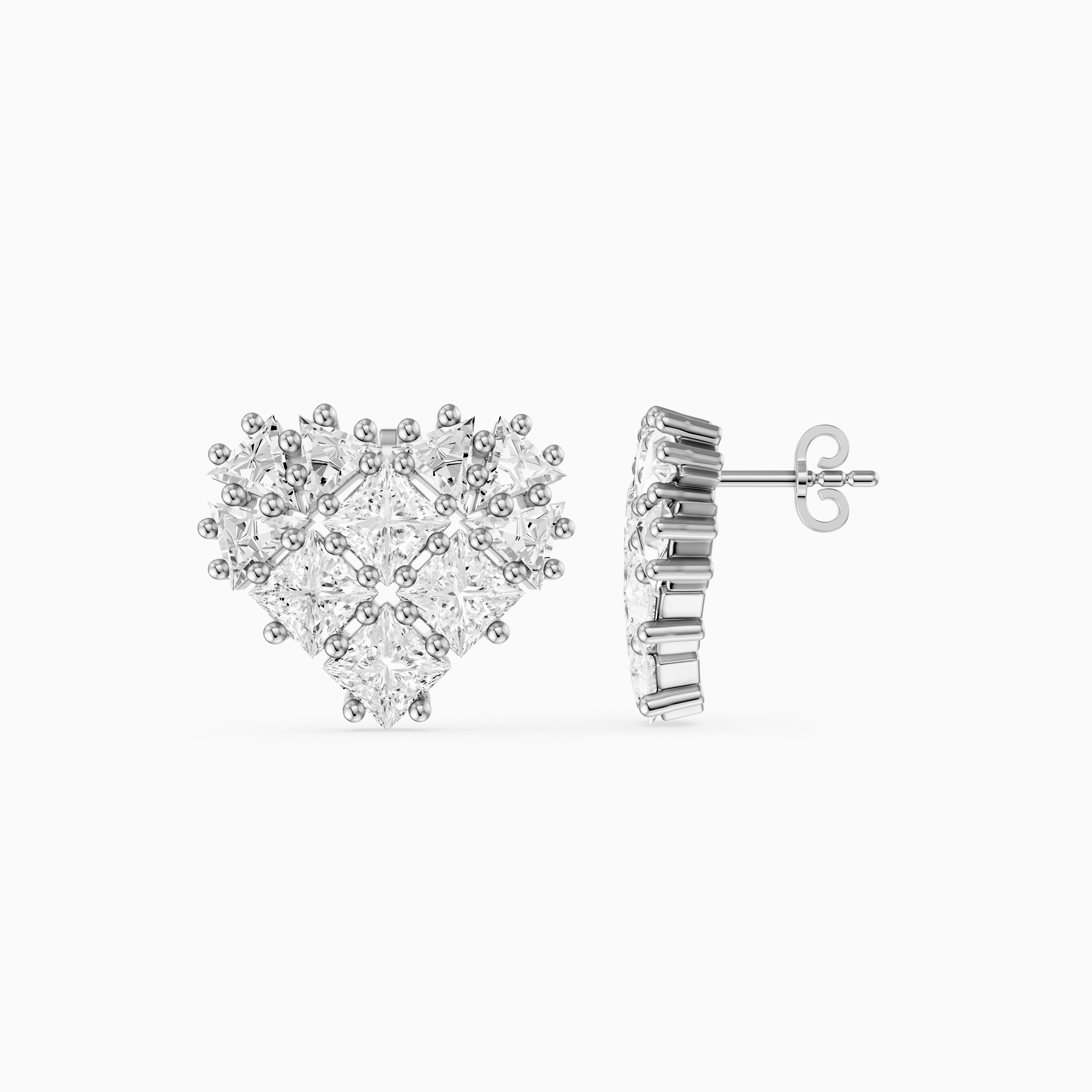 Zilla Princess and Triangle Cut lab Grown Diamond Cluster Stud Earrings