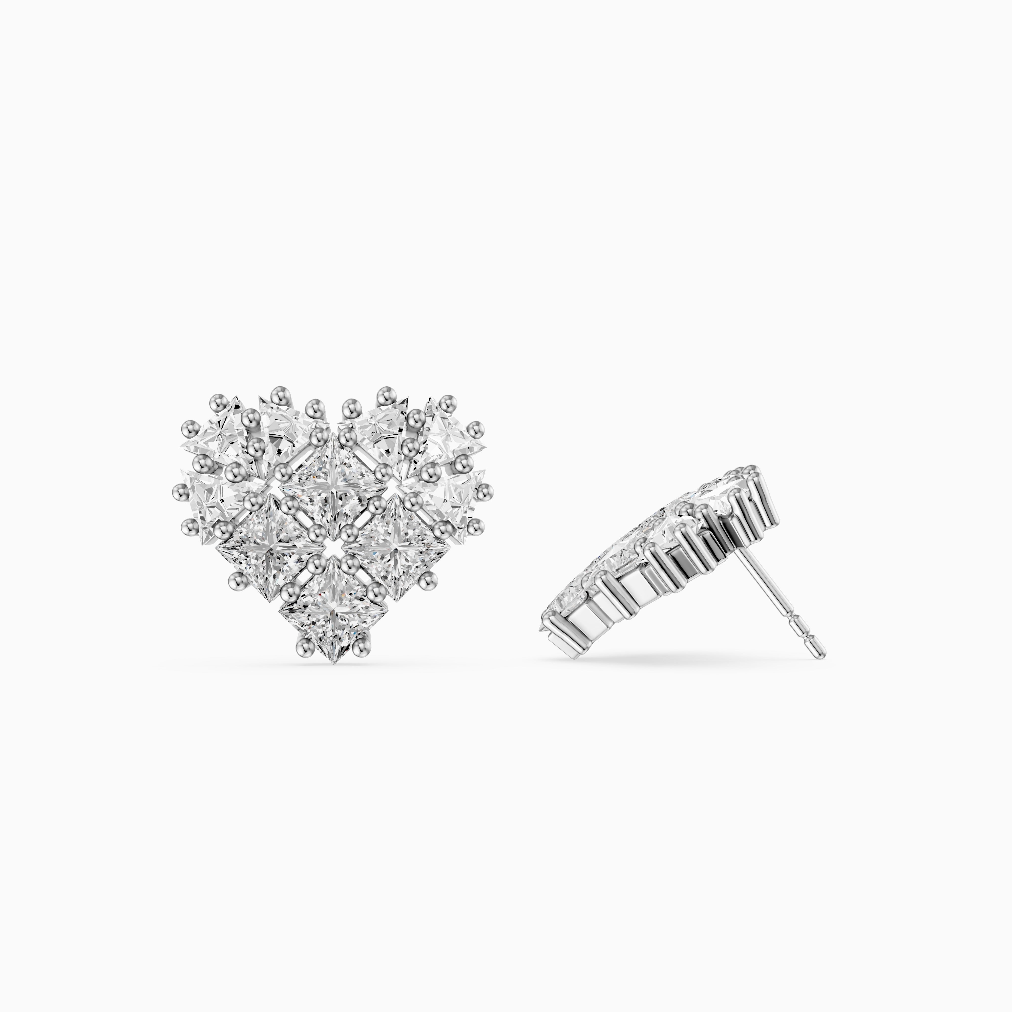Zilla Princess and Triangle Cut lab Grown Diamond Cluster Stud Earrings