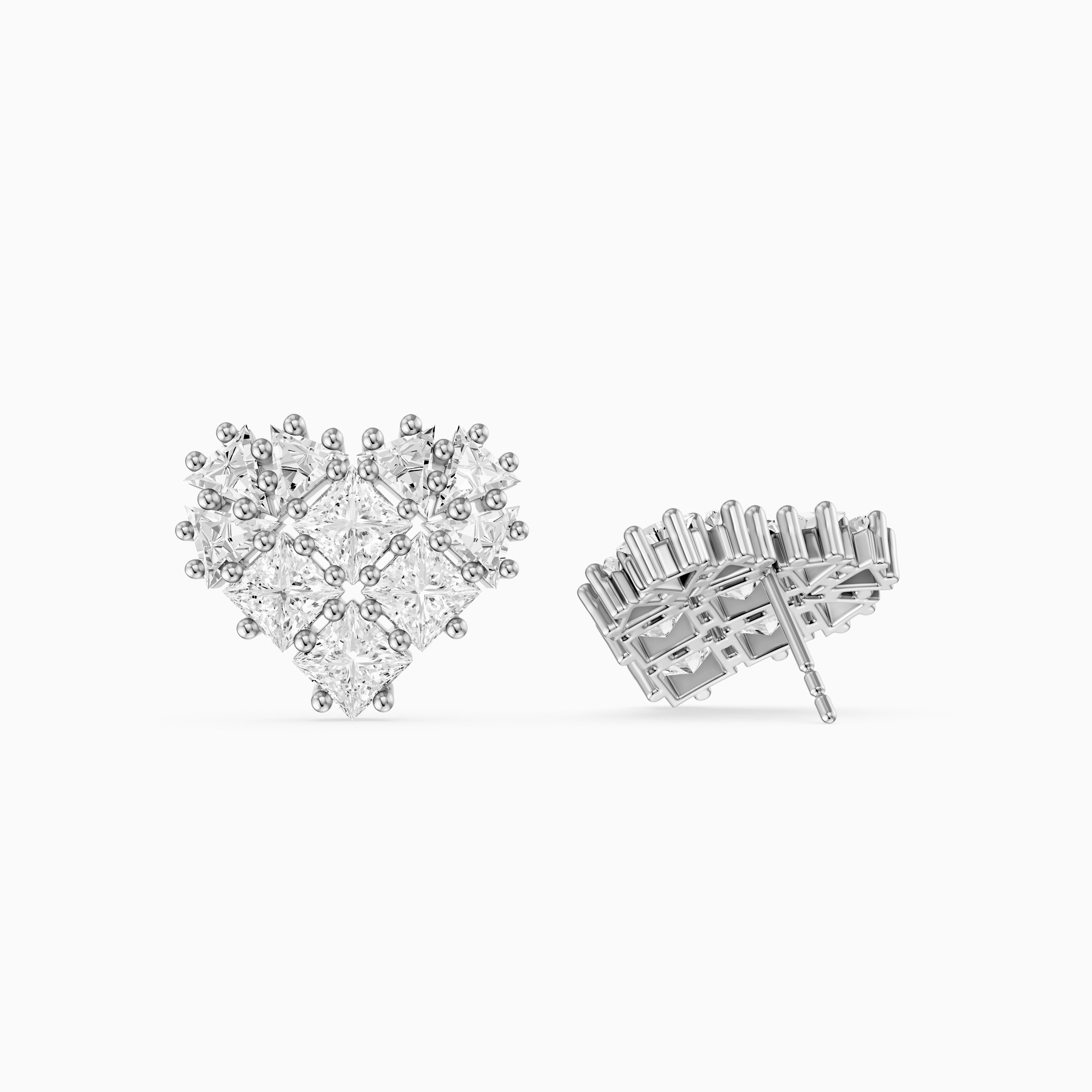 Zilla Princess and Triangle Cut lab Grown Diamond Cluster Stud Earrings