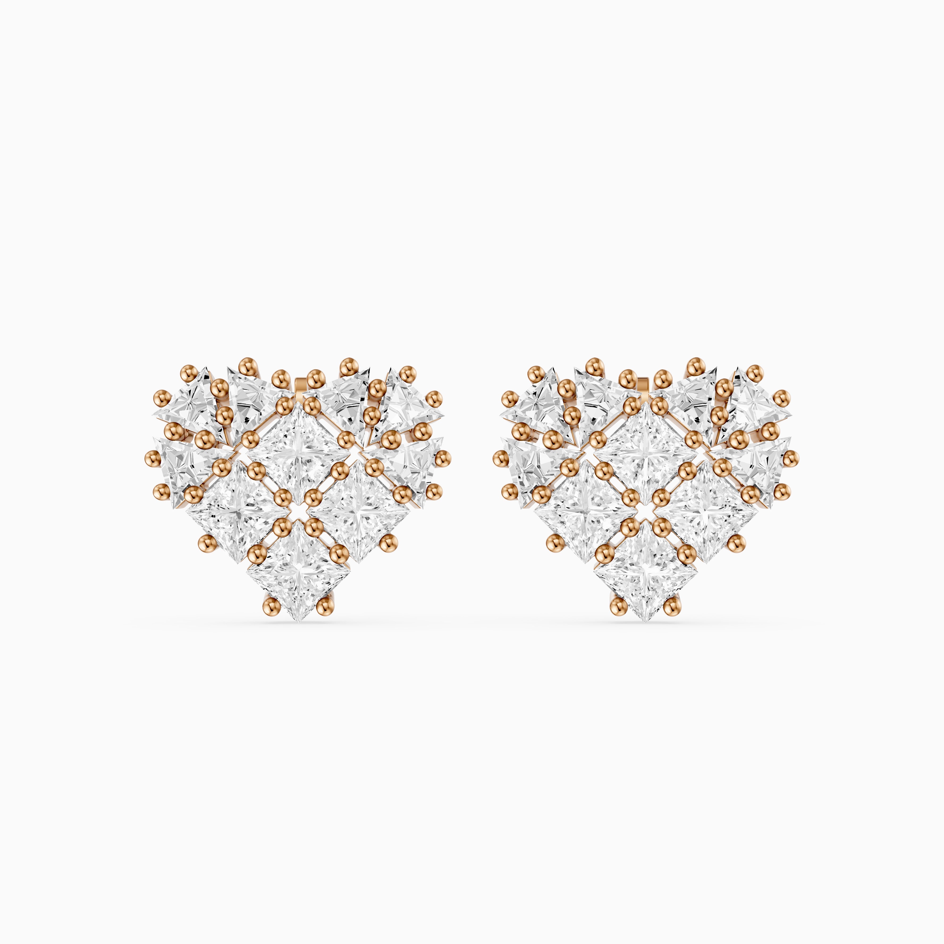 Zilla Princess and Triangle Cut lab Grown Diamond Cluster Stud Earrings