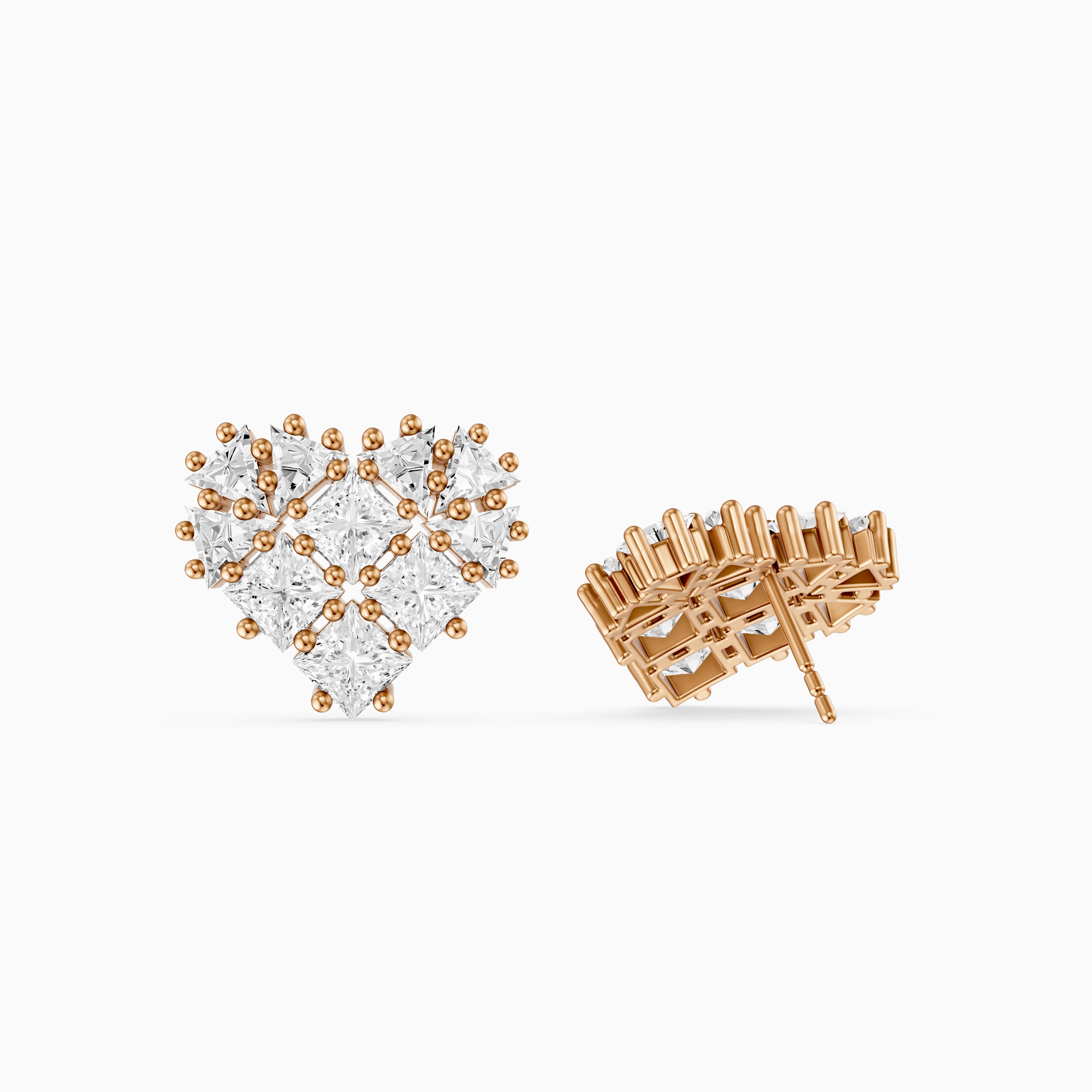 Zilla Princess and Triangle Cut lab Grown Diamond Cluster Stud Earrings