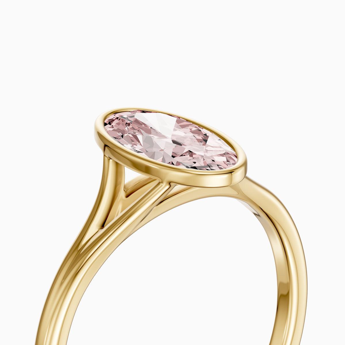 Honora Moval Pink Lab Grown Diamond Bezel Set Split Shank Solitaire Ring