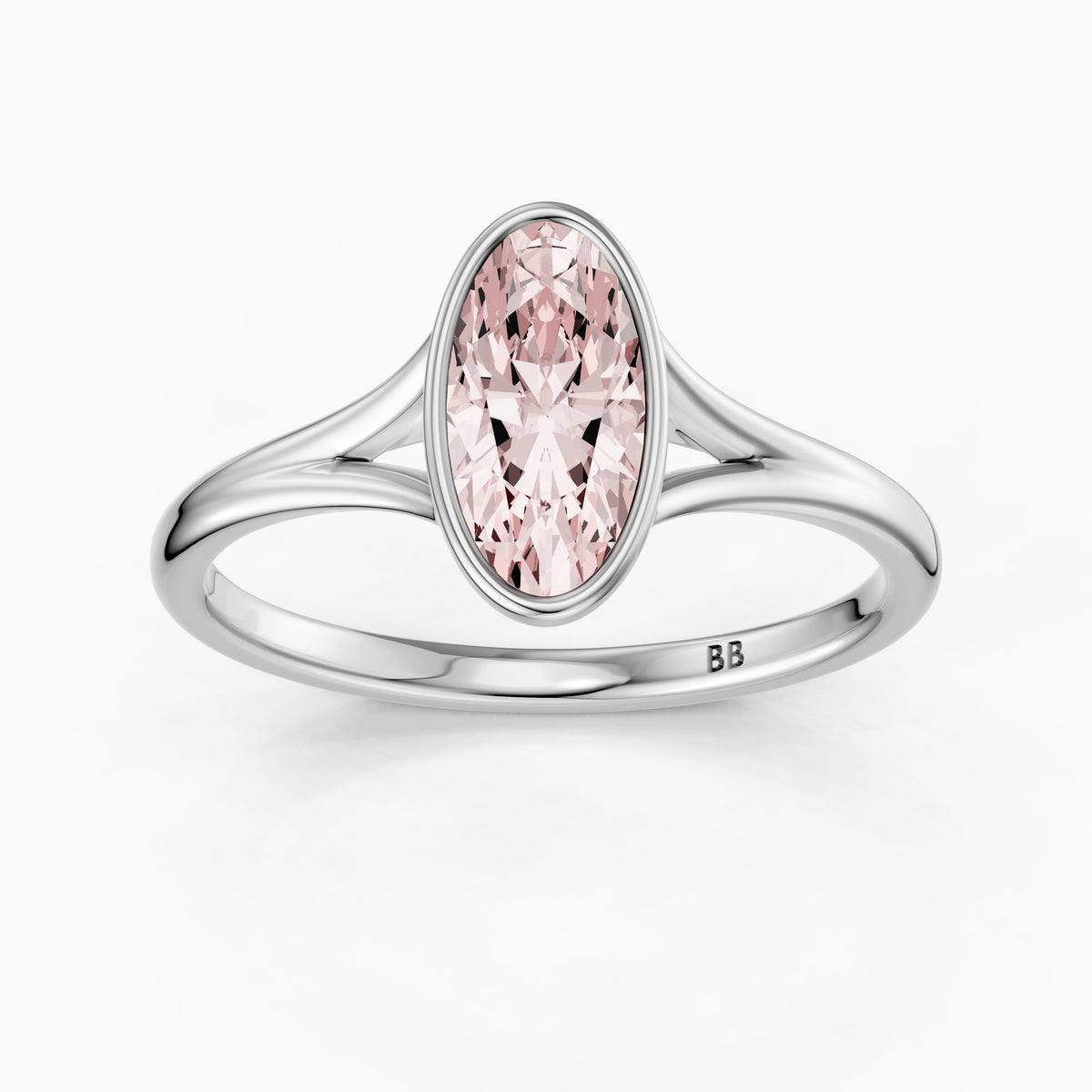 Honora Moval Pink Lab Grown Diamond Bezel Set Split Shank Solitaire Ring