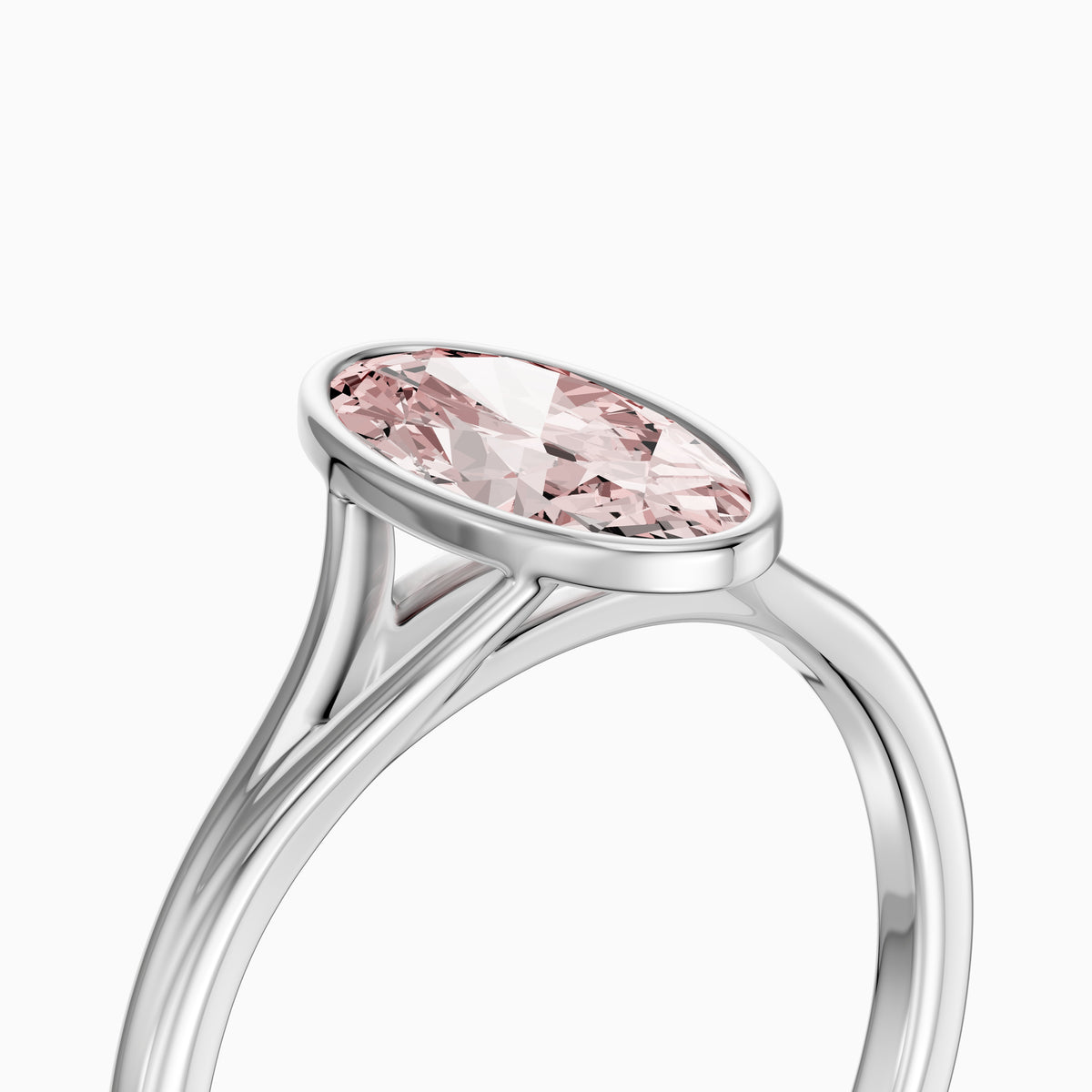 Honora Moval Pink Lab Grown Diamond Bezel Set Split Shank Solitaire Ring