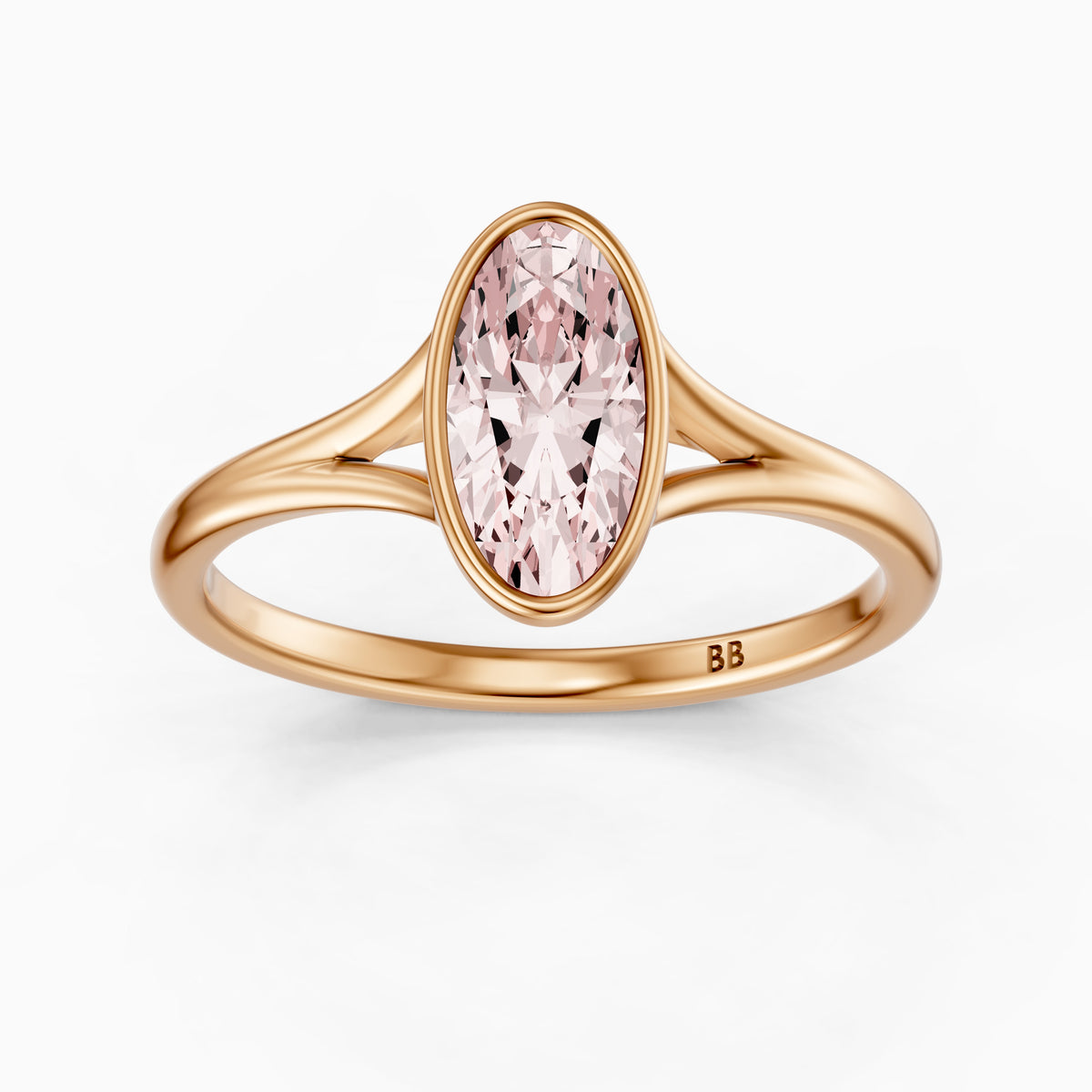 Honora Moval Pink Lab Grown Diamond Bezel Set Split Shank Solitaire Ring