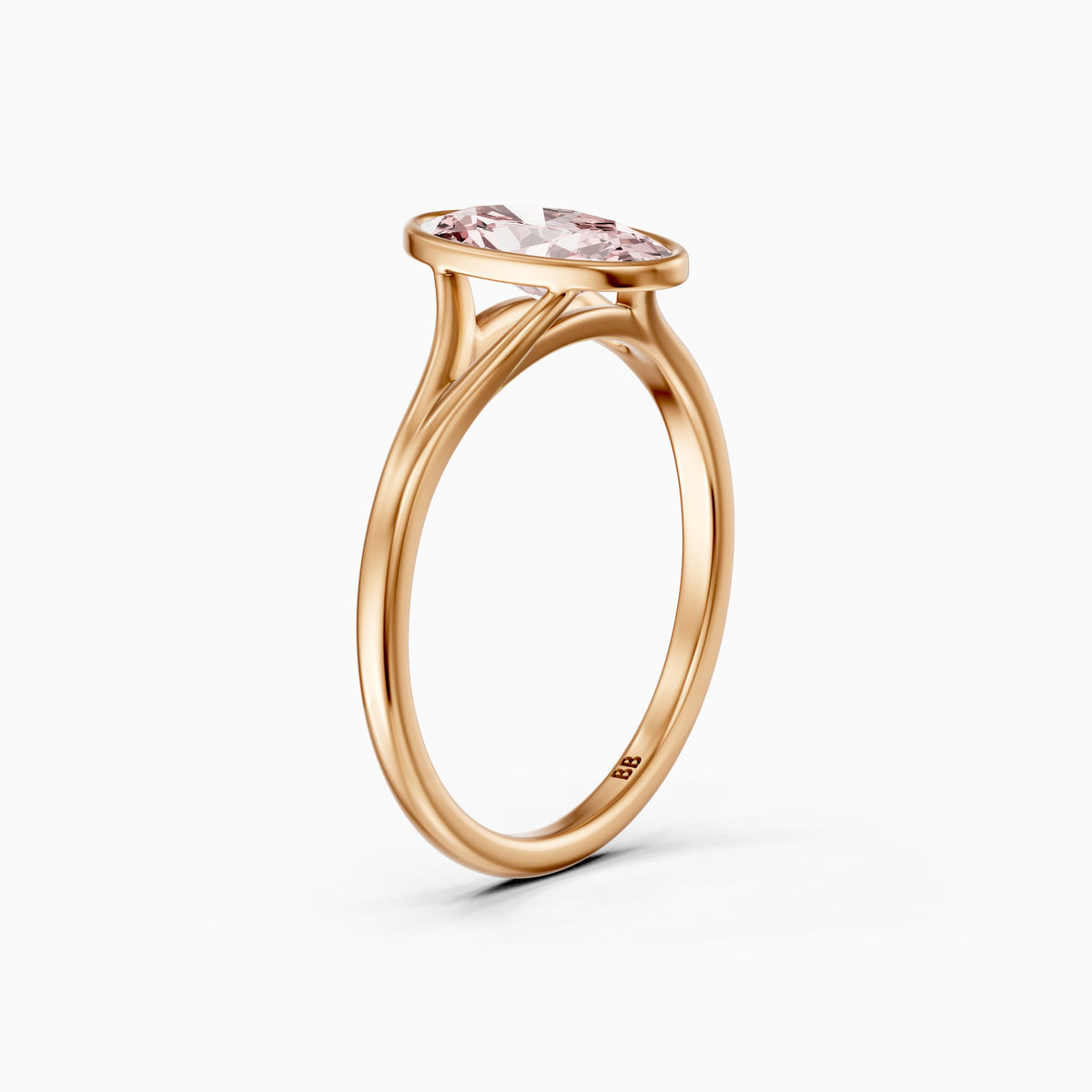 Honora Moval Pink Lab Grown Diamond Bezel Set Split Shank Solitaire Ring
