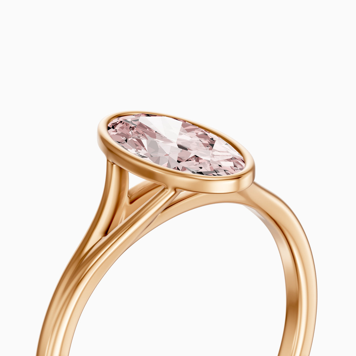 Honora Moval Pink Lab Grown Diamond Bezel Set Split Shank Solitaire Ring