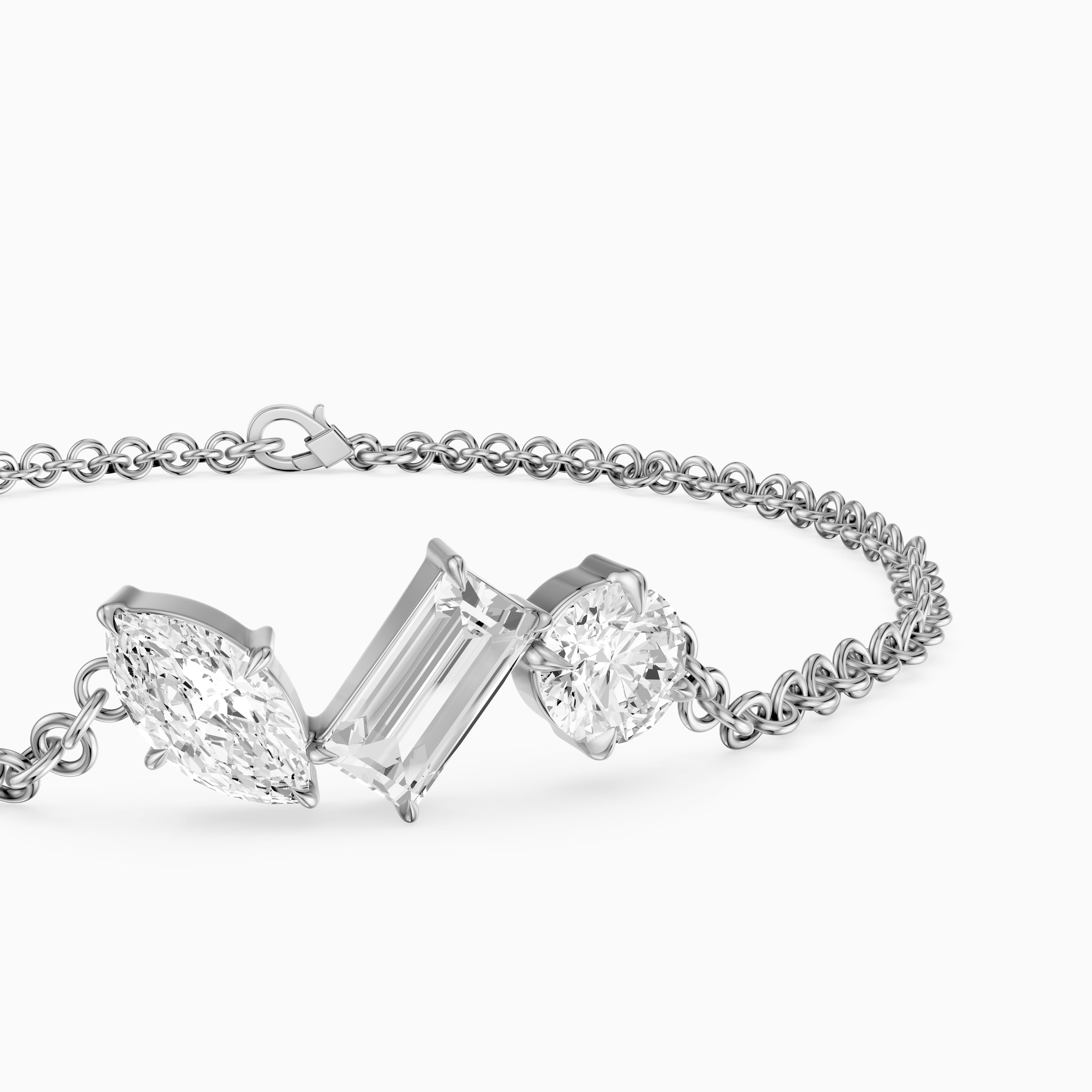 Dulcie Mixed Shape Lab Grown Diamond Trio Station Chain Bracelet