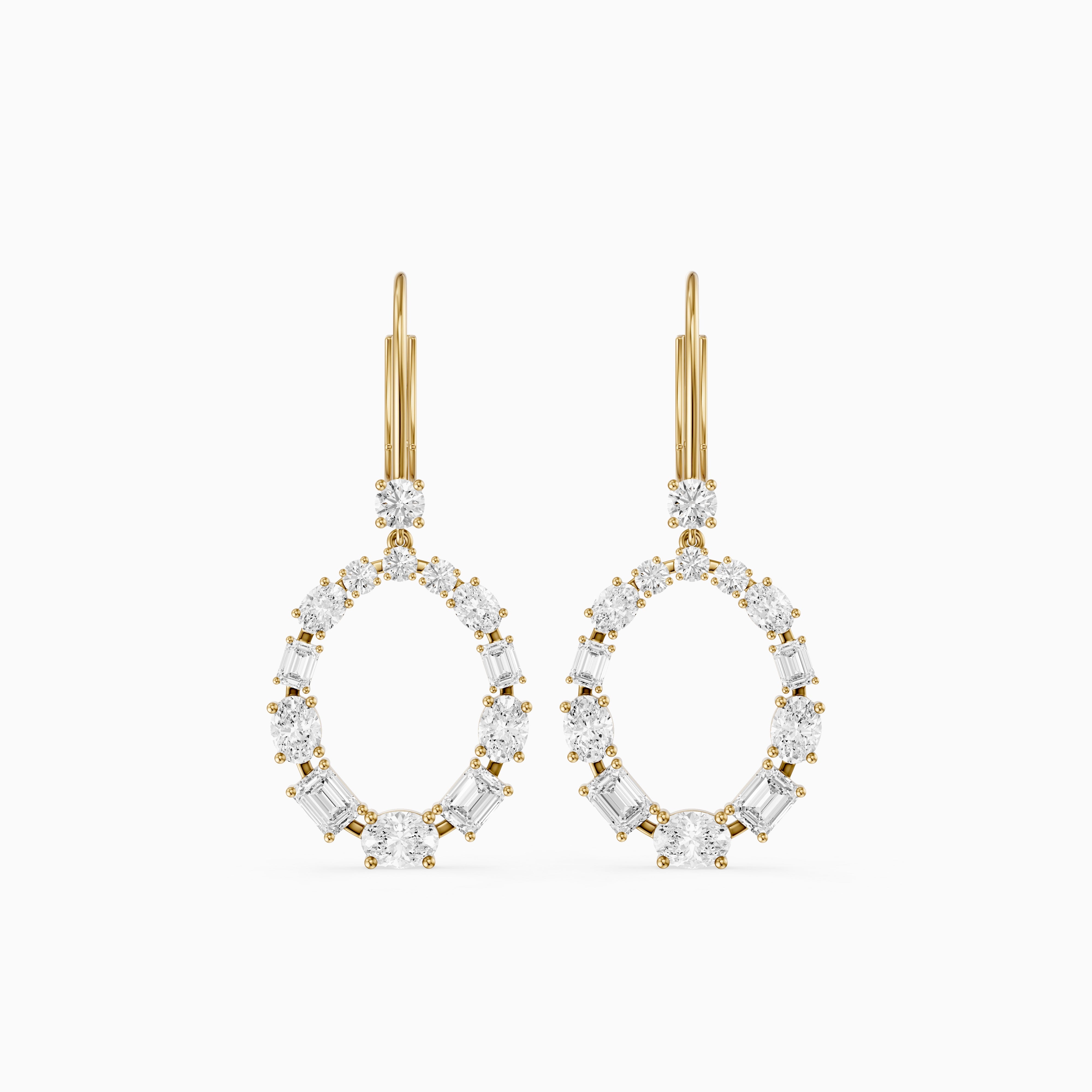 Perrie Oval, Round and Emerald Cut Lab Grown Diamond Circle Drop Earrings