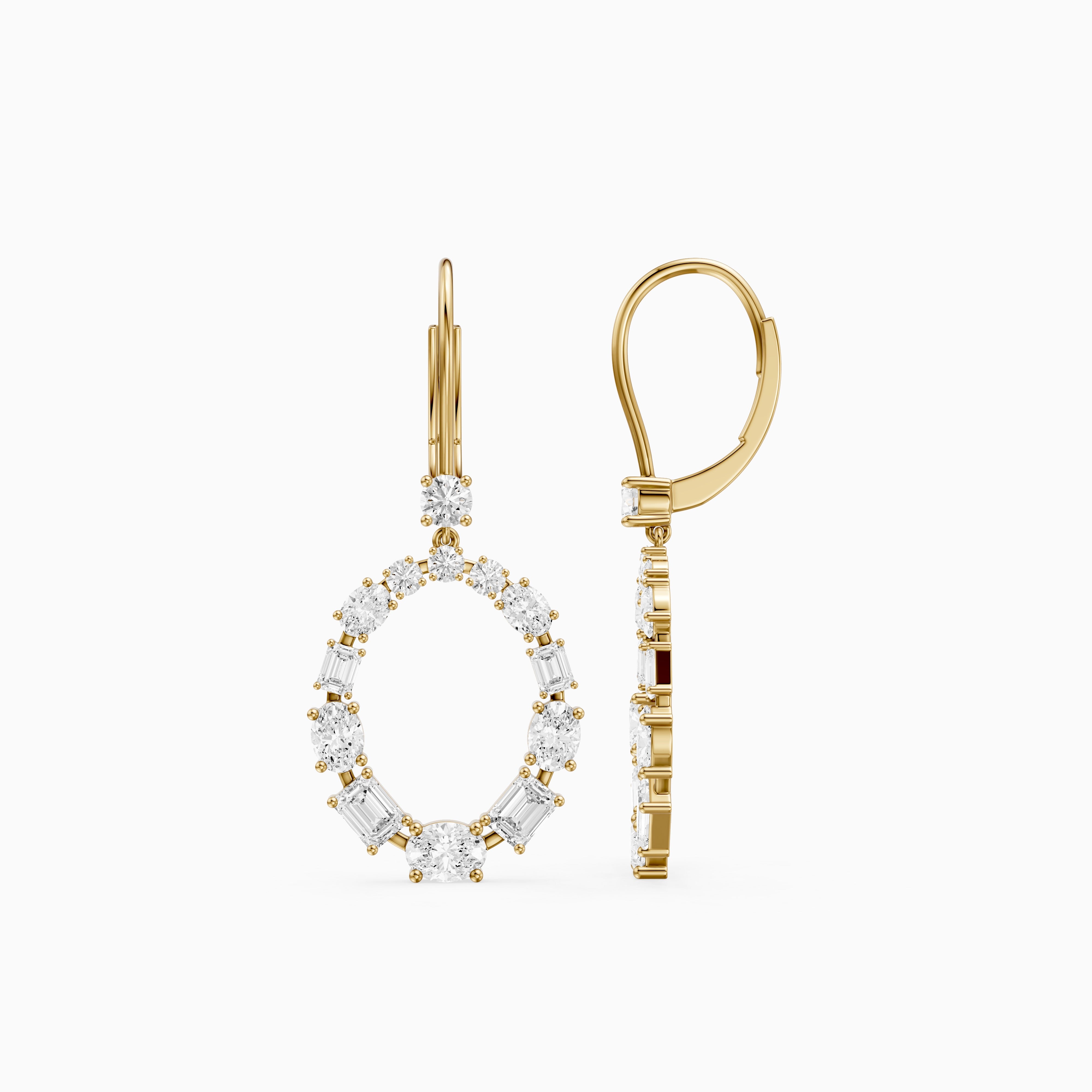 Perrie Oval, Round and Emerald Cut Lab Grown Diamond Circle Drop Earrings